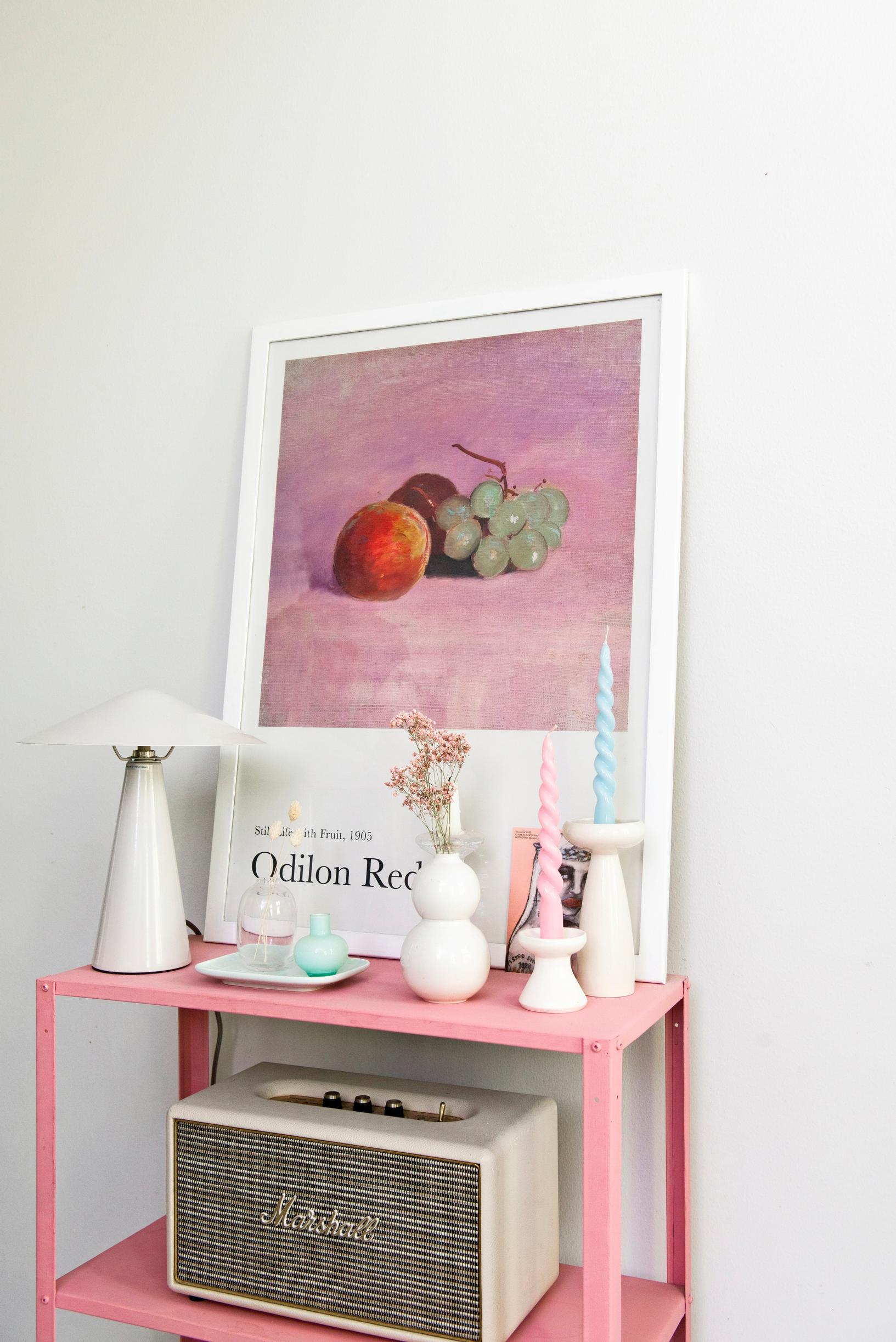 White objects on a pink surface