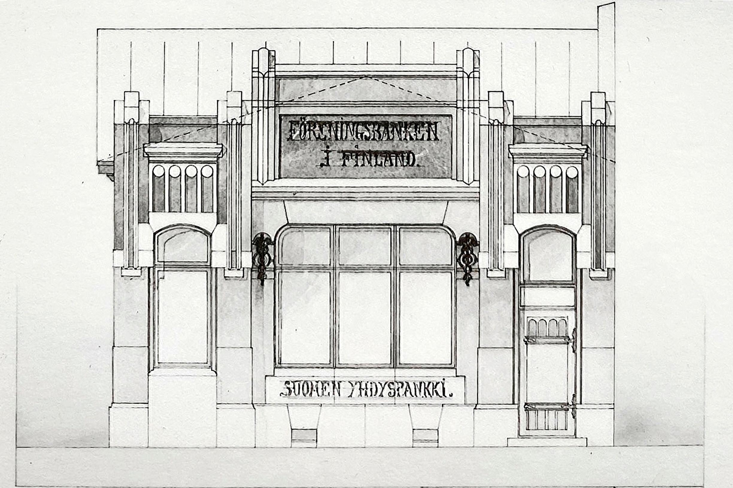 An old drawing of the bank building