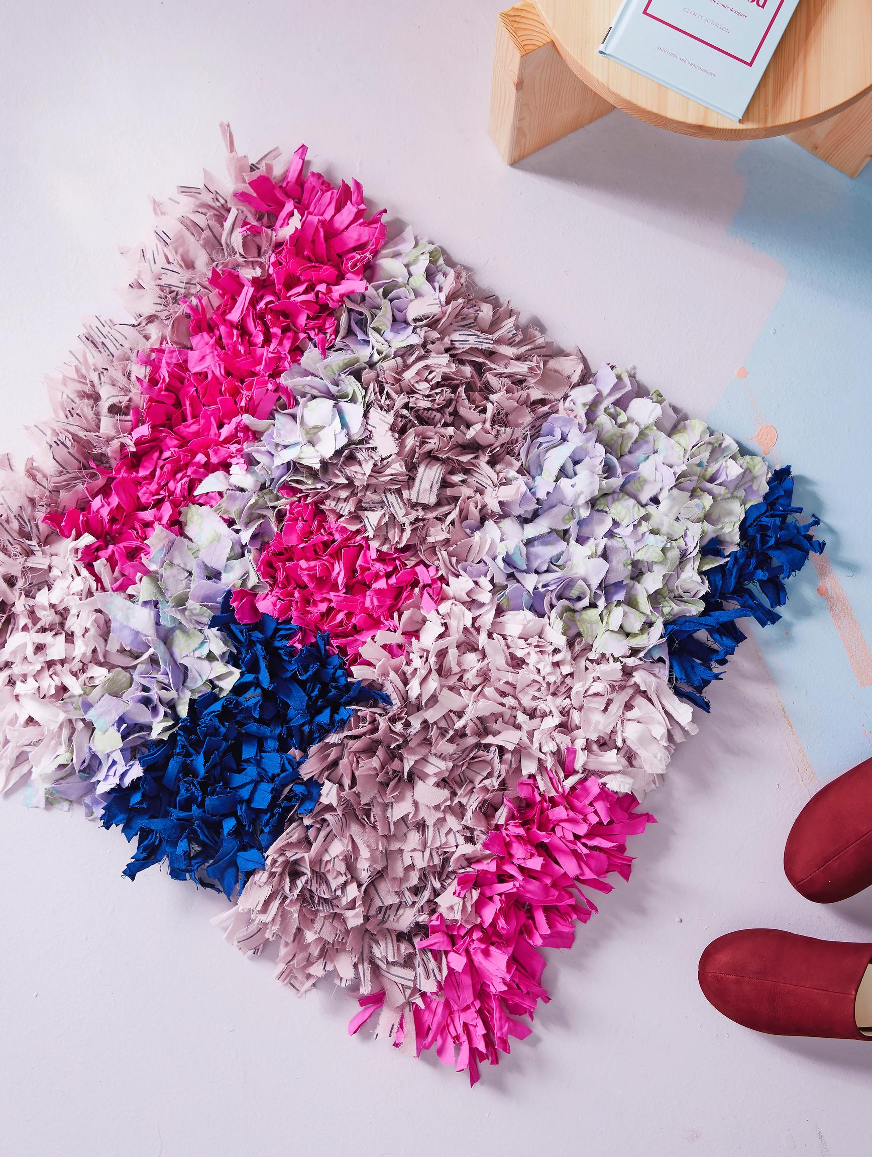 Colorful tassel rug on the floor