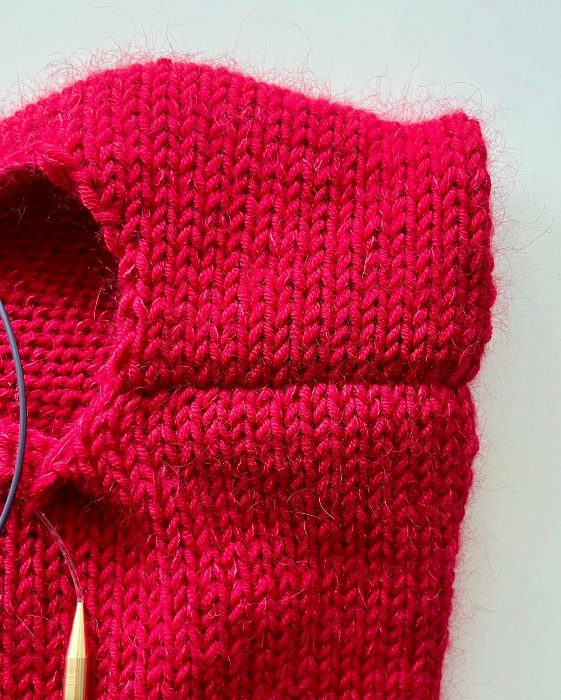 Grafted shoulder seam from the right side