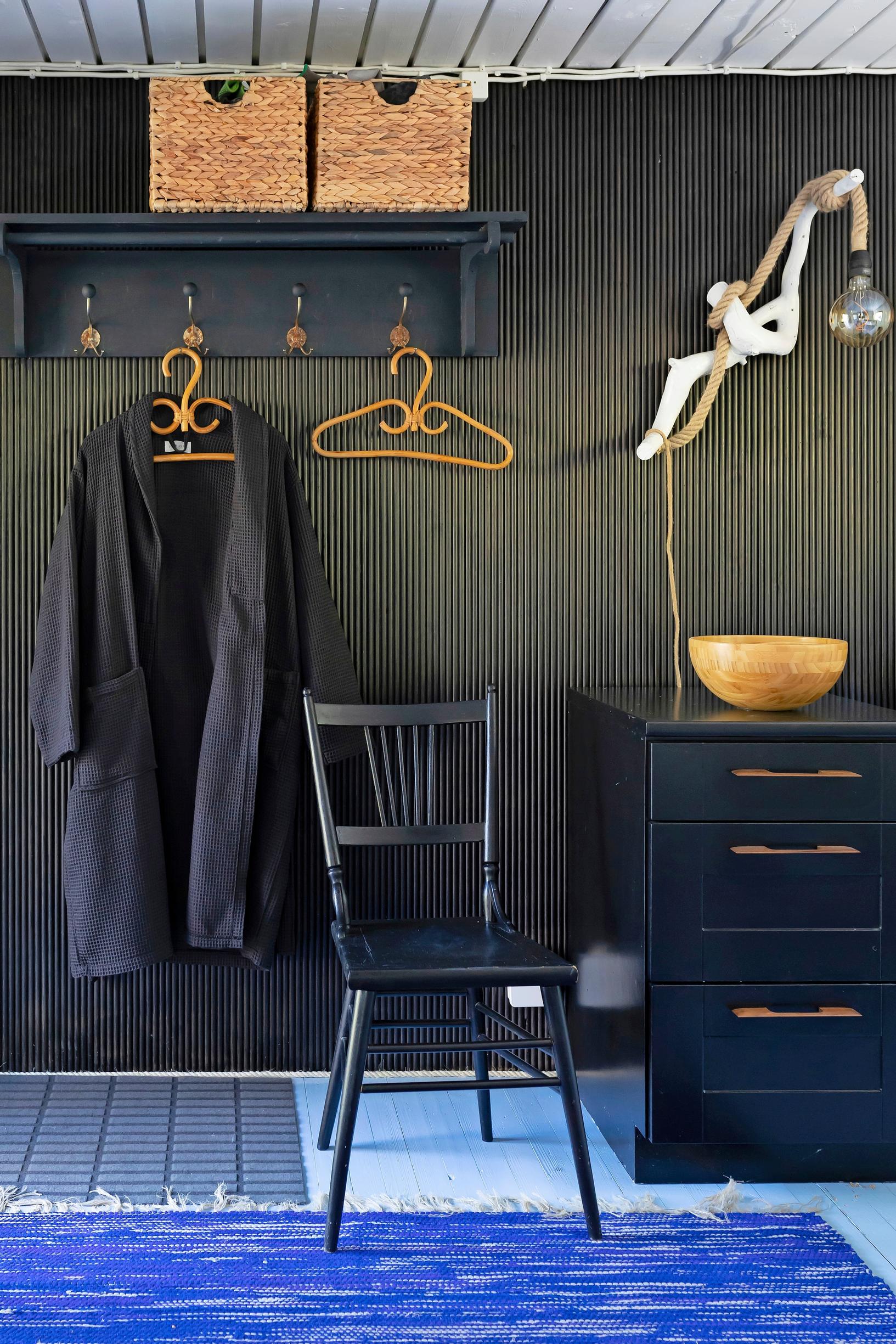 Black-paneled changing room