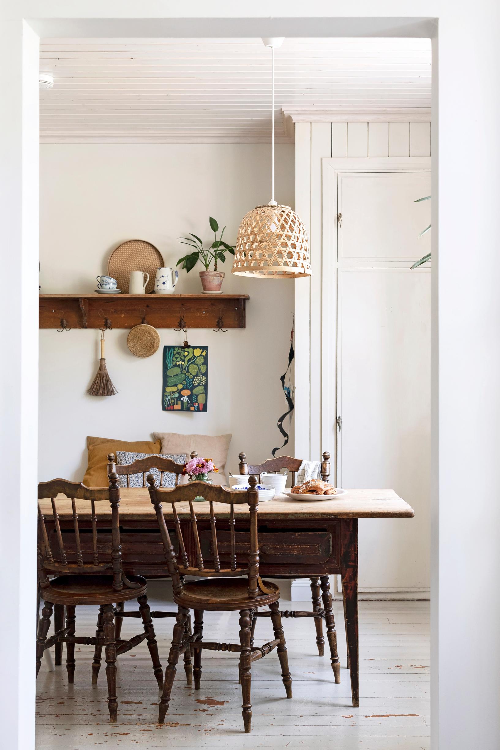 An old, decorative antique dining set