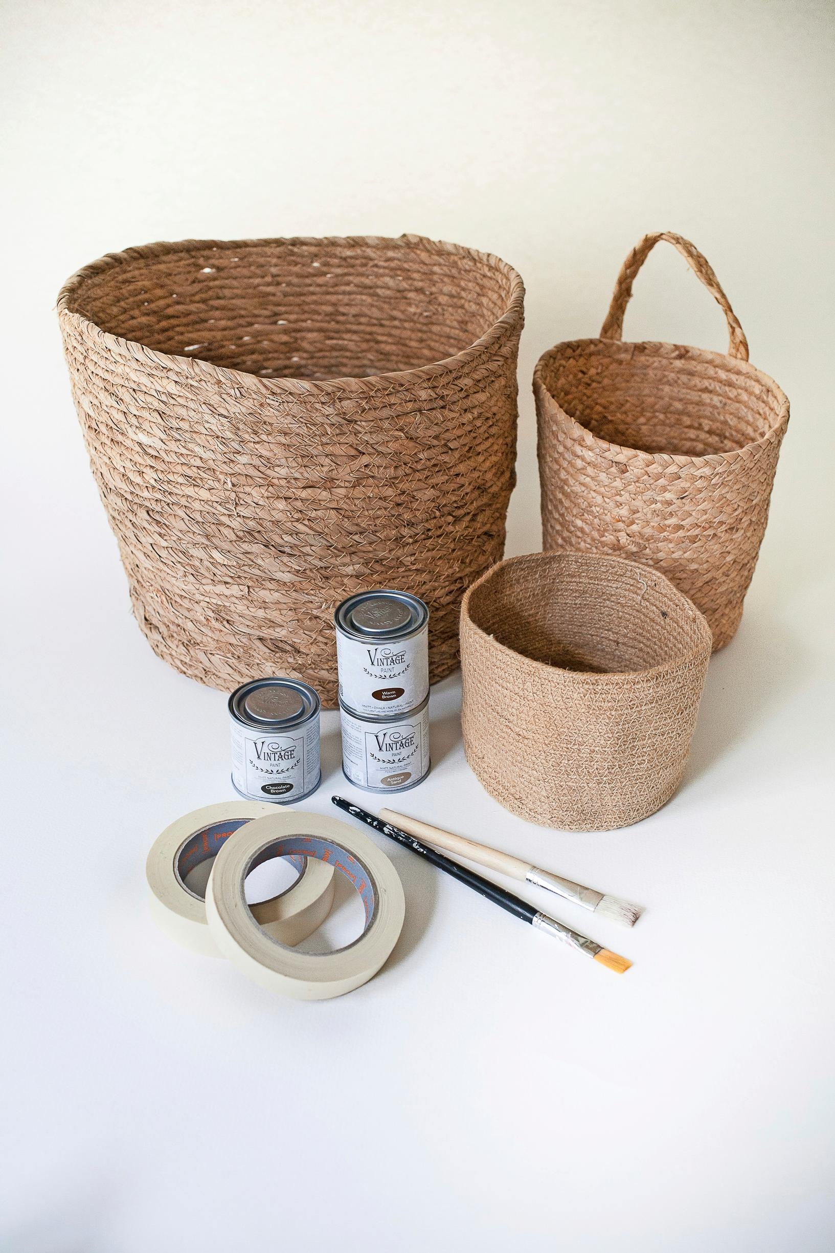 Photo of the baskets and supplies used to customize them.