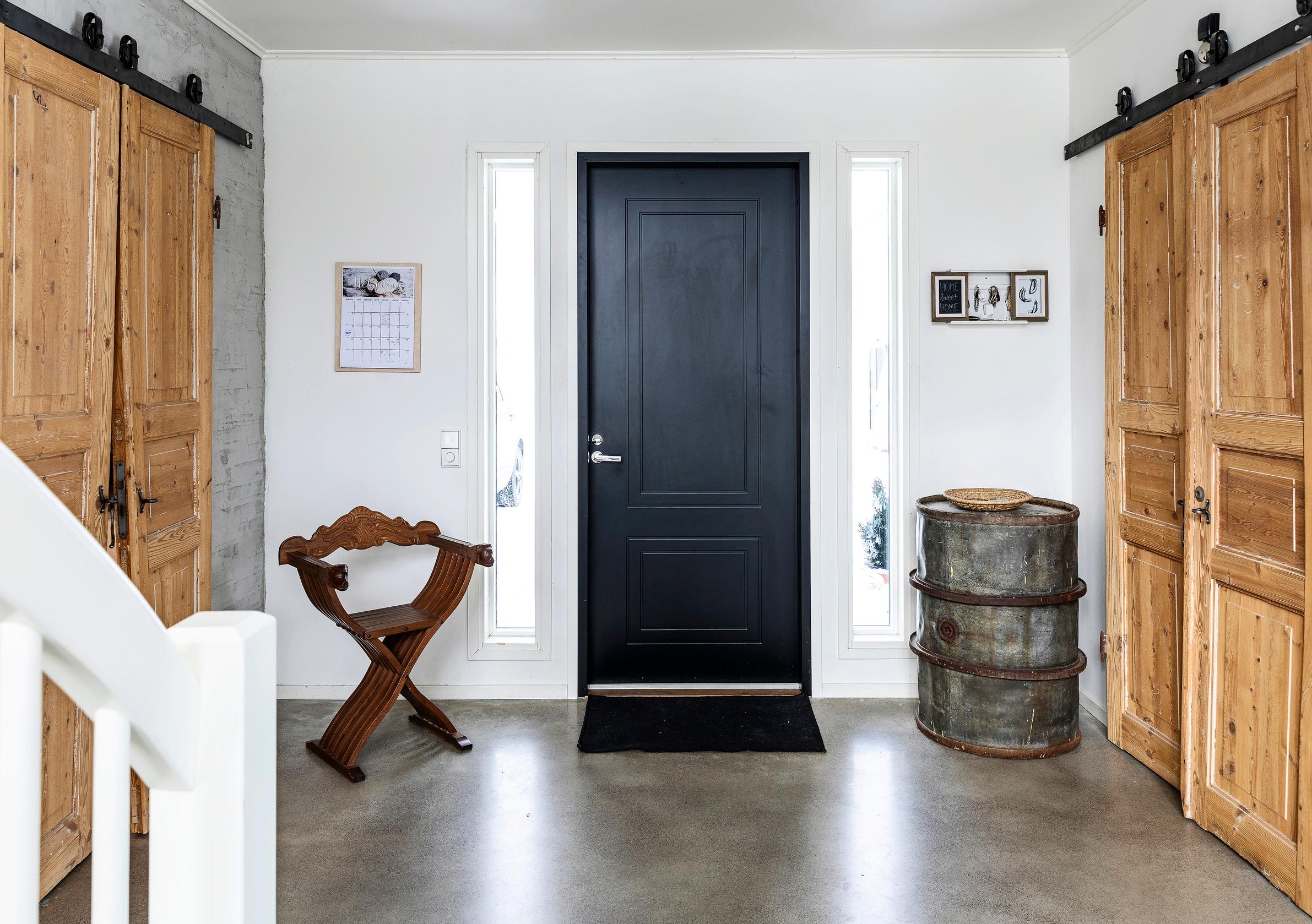 Homemade sliding doors in the entryway