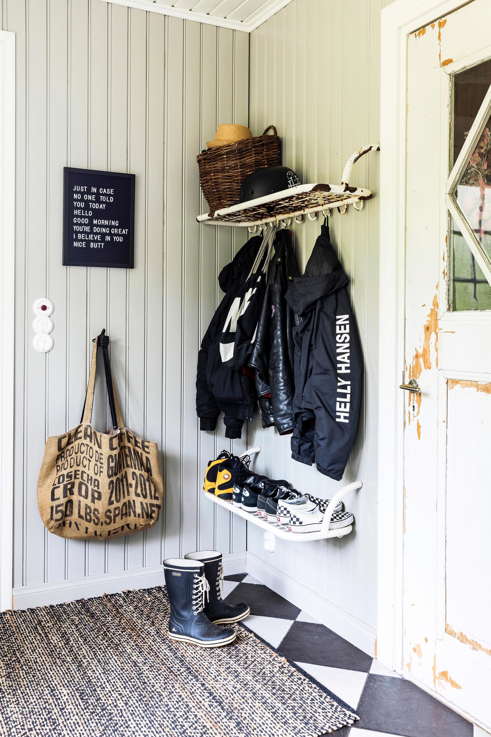 A checkered entryway floor.