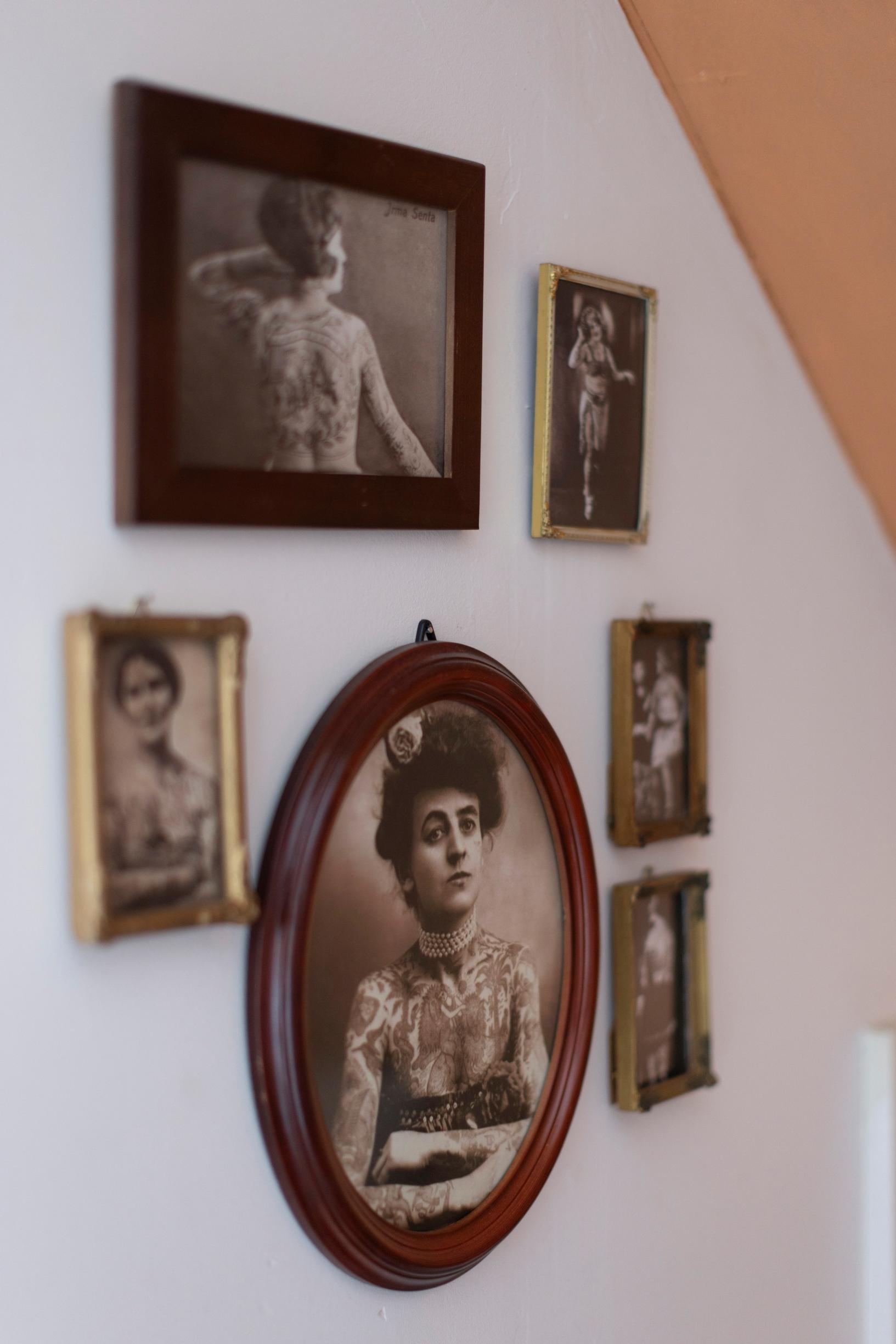 A collage of images featuring tattooed women