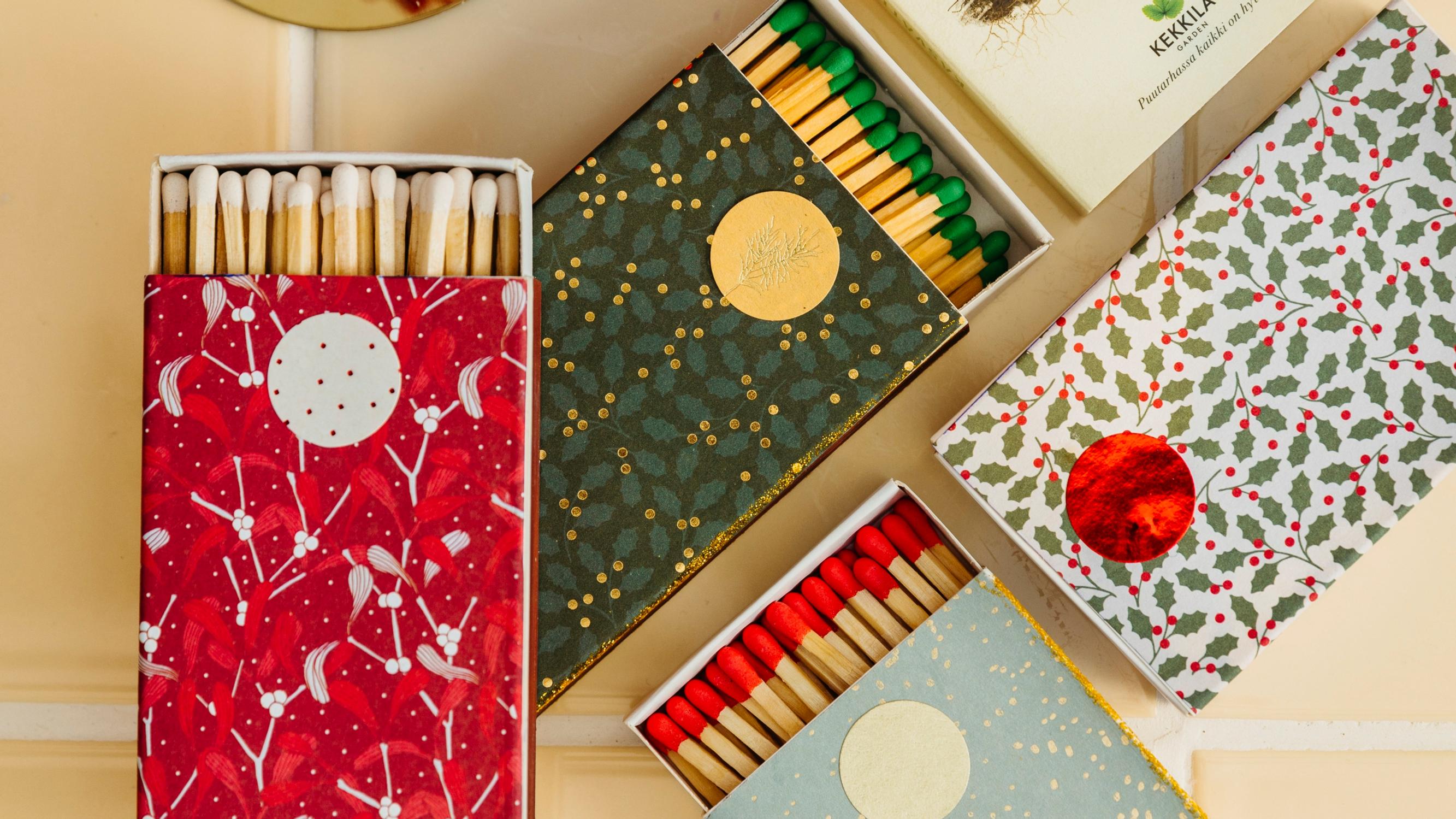 This decorated matchbox holds its own beauty by the fireplace—make one in minutes