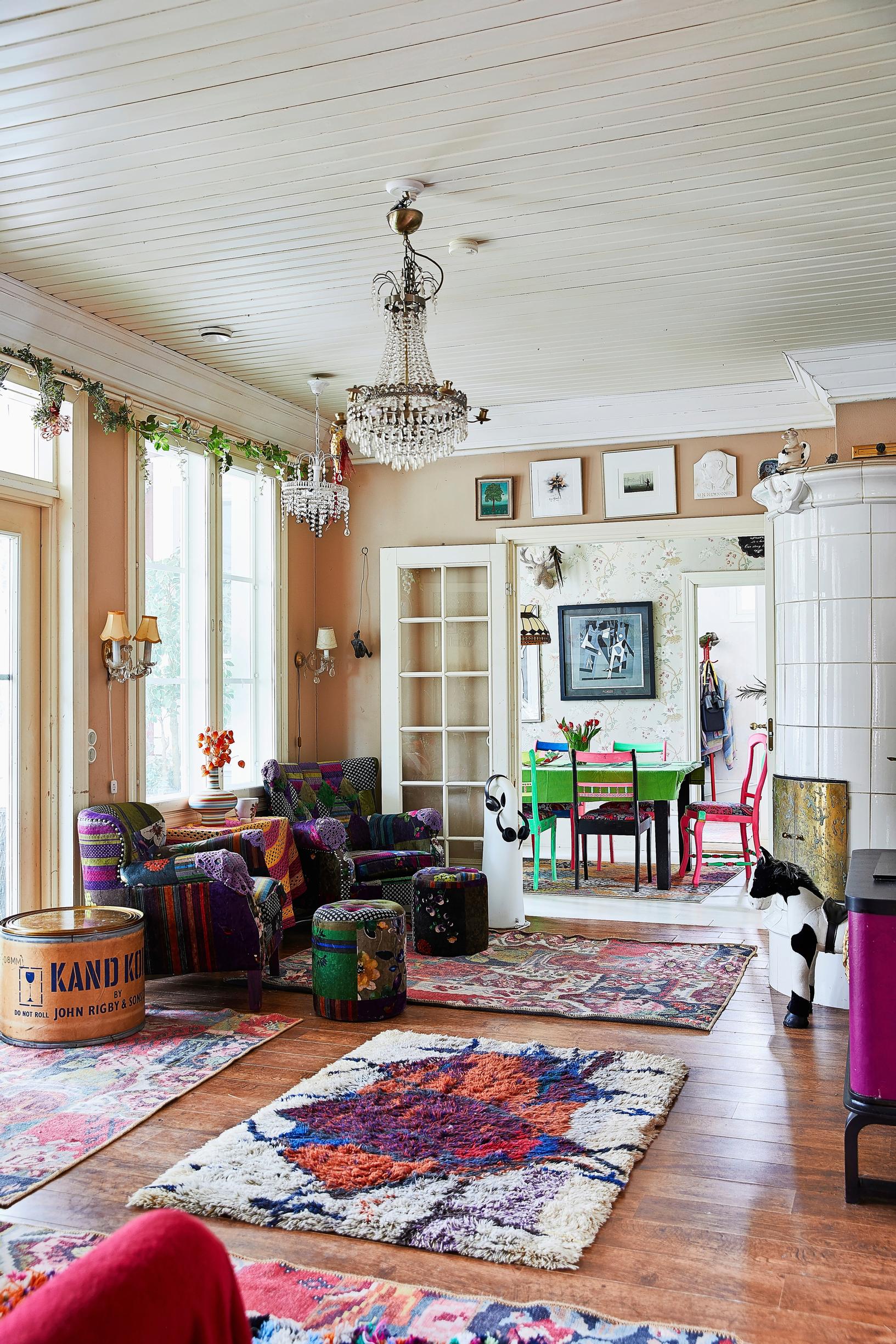 Living room with lots of rugs