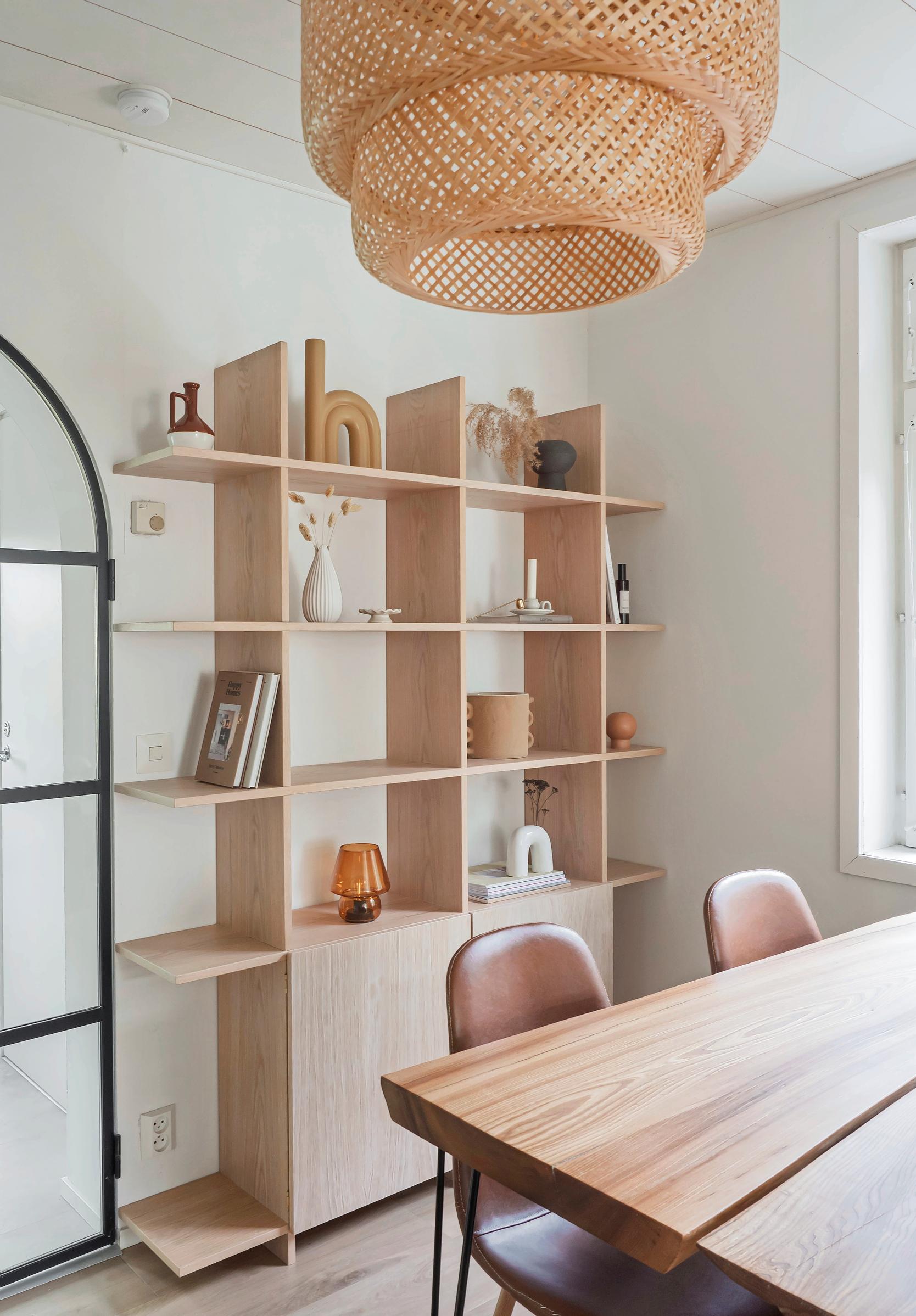A homemade wooden shelf.