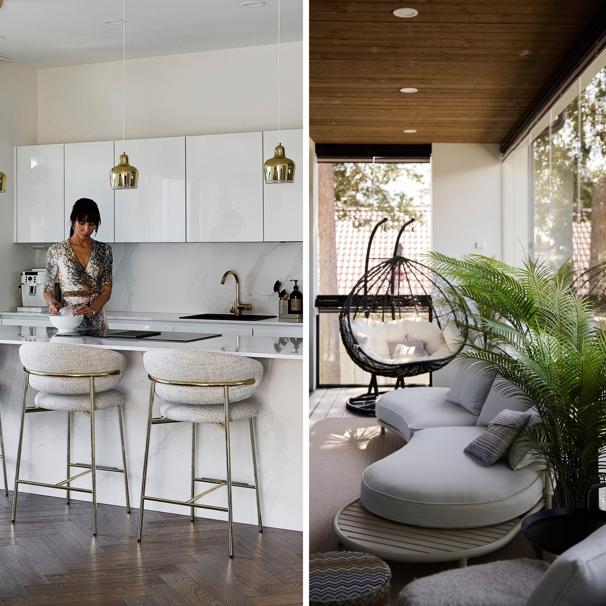 Bye-bye toddler phase, hello light bouclé and art! As the children grew, Tuire got to go all out in designing the family’s new home