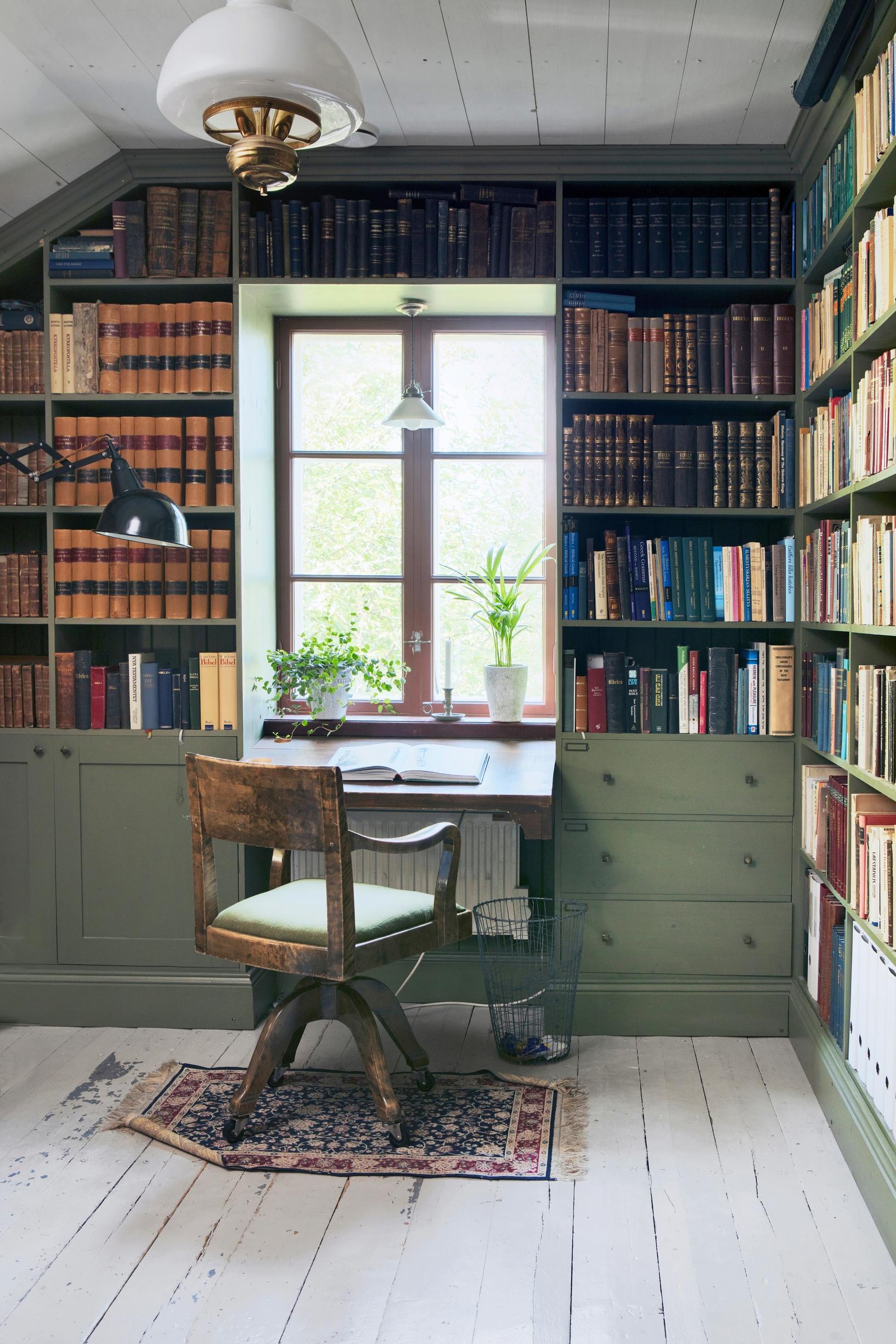 A study defined by built-in bookshelves
