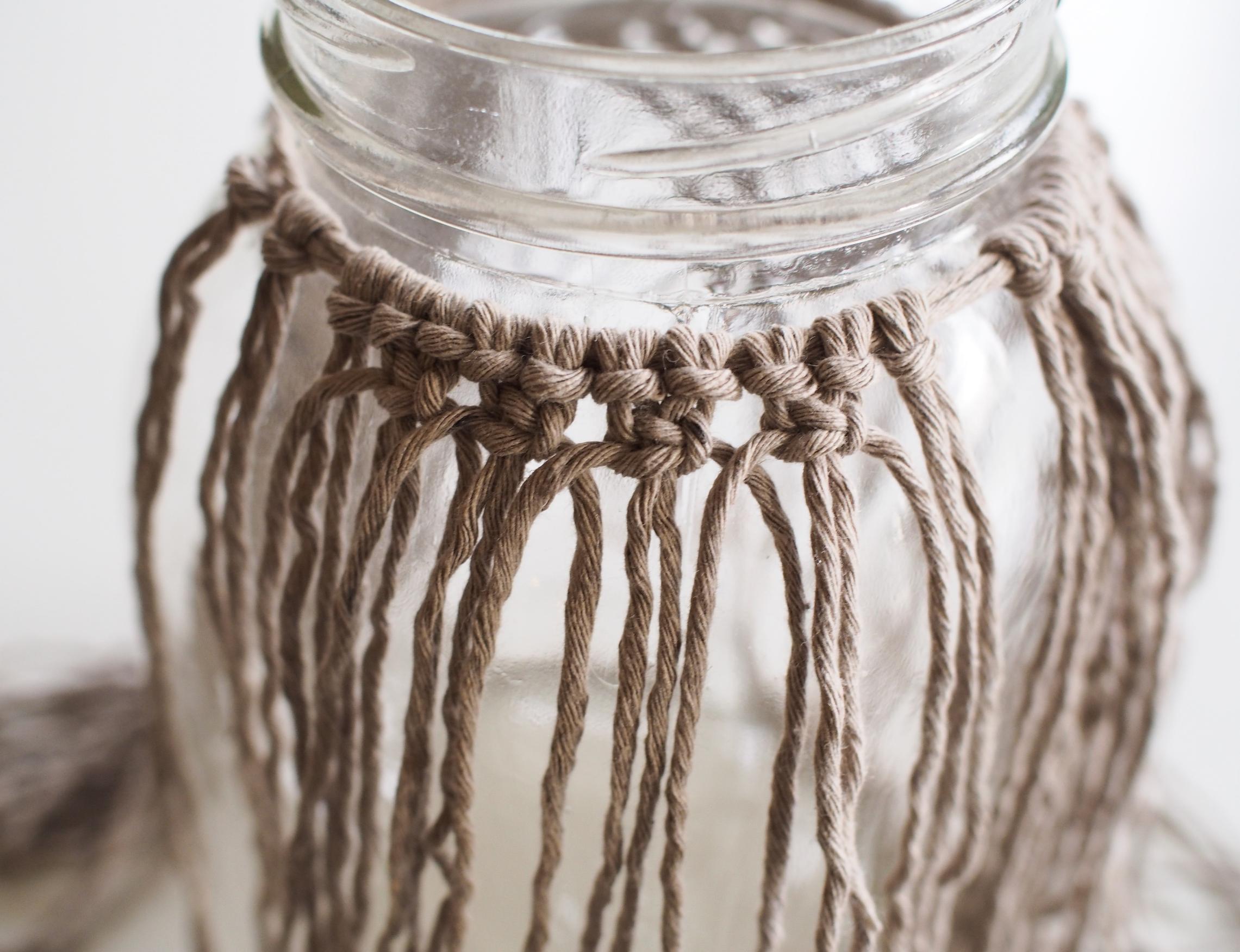 Square knots on a macramé lantern