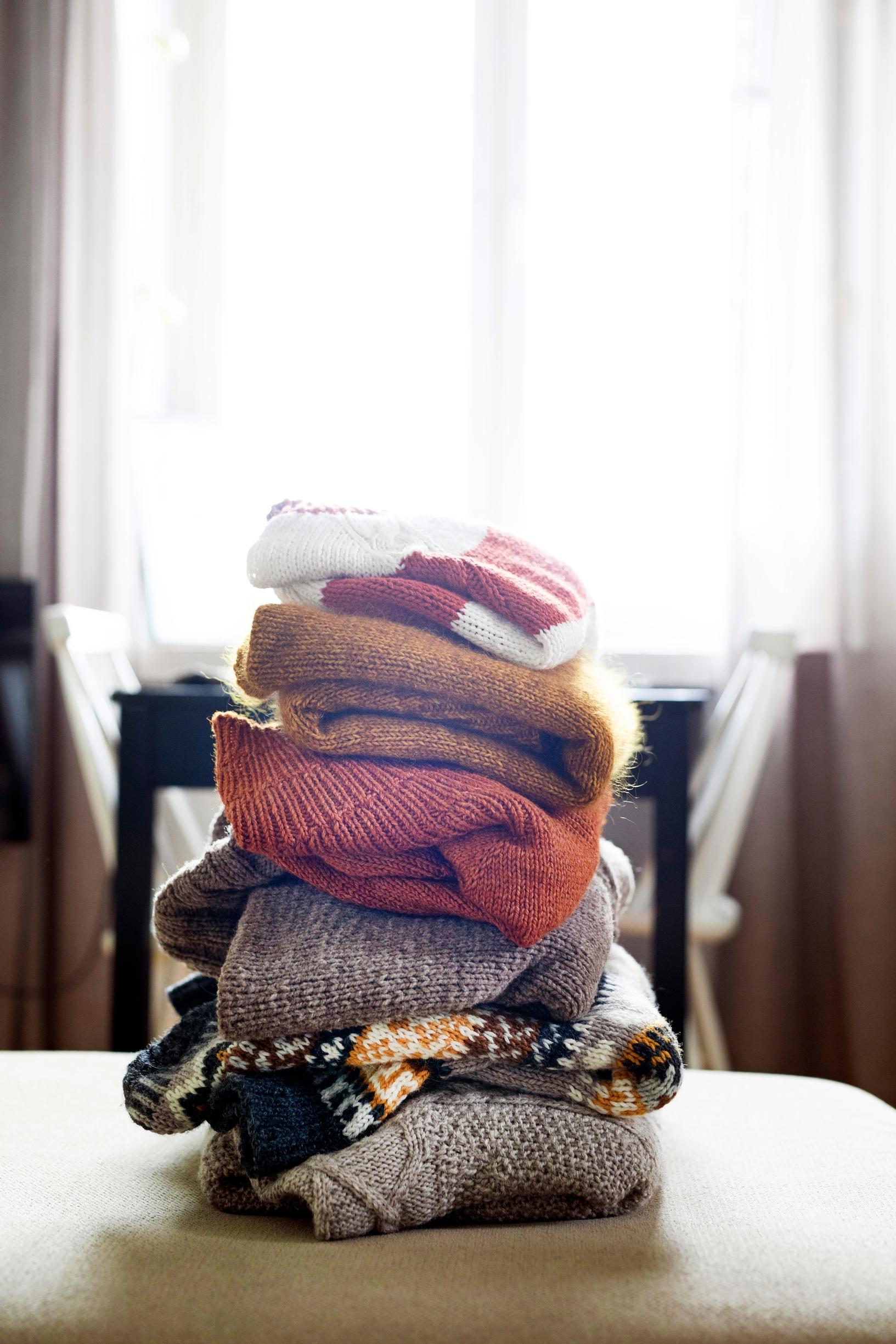 A stack of sweaters.