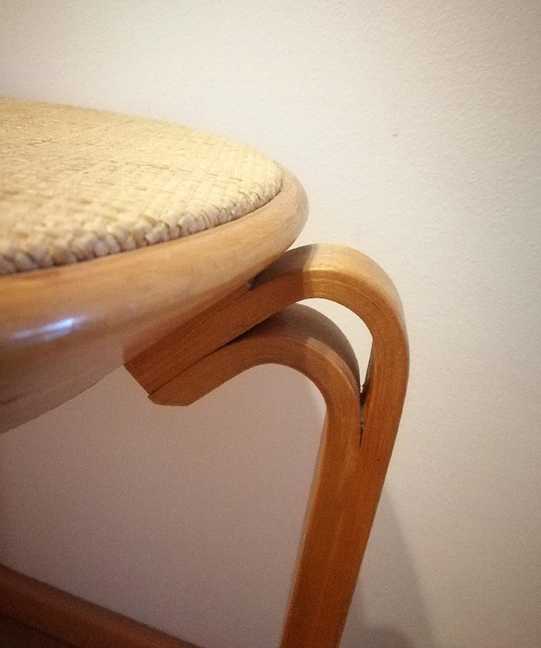 close-up of Artek Stool 60 with bast fiber cover