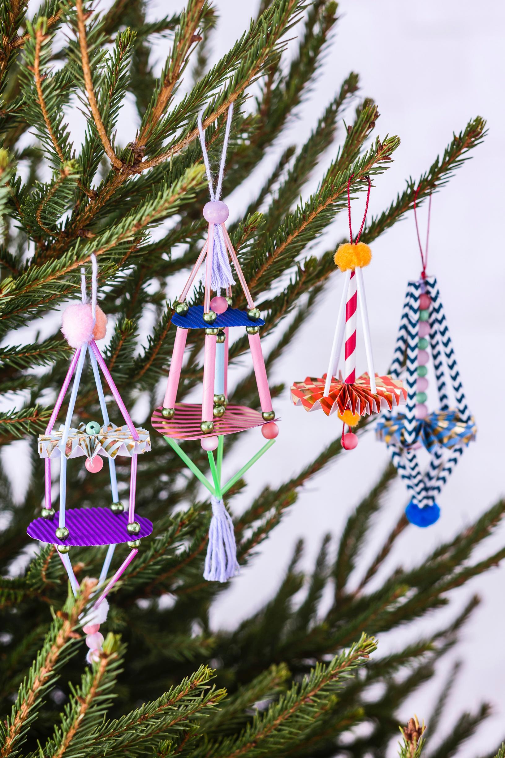 Christmas tree ornaments made from straws