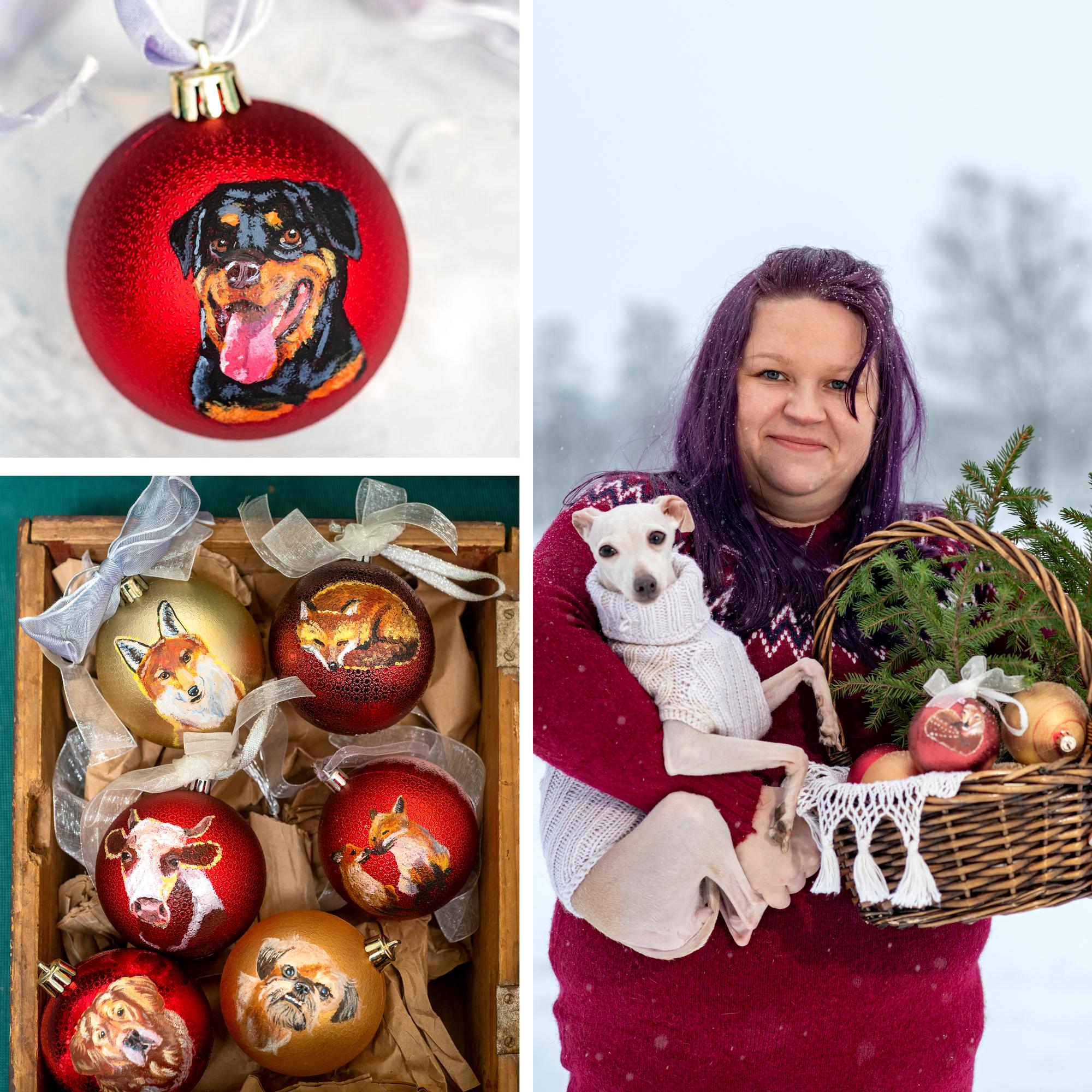 Marianne brings beloved pets to life on Christmas ornaments: “My first portrait subjects were found at home”
