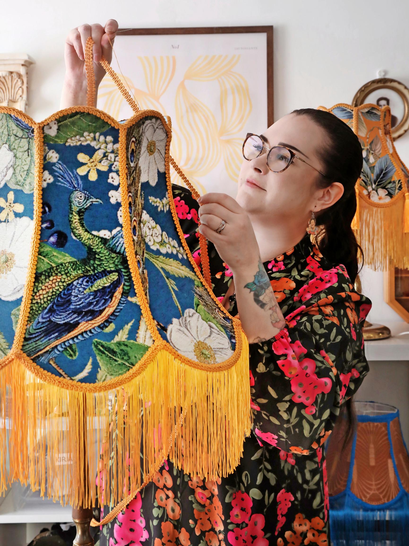 Janni creates stunning lamps from recycled fabrics: “I might buy a thrift store garment just for a beautiful detail”