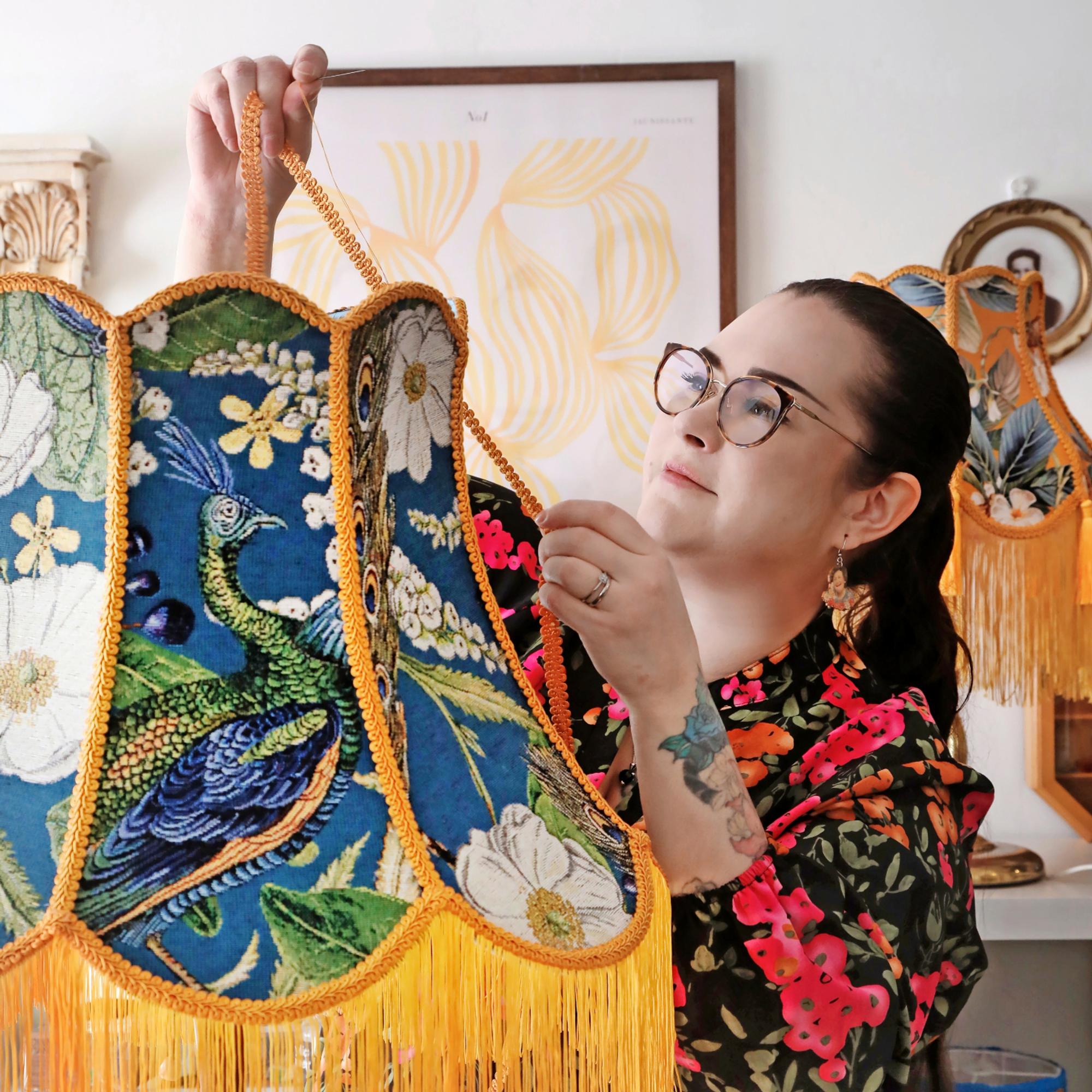 Janni creates stunning lamps from recycled fabrics: “I might buy a thrift store garment just for a beautiful detail”