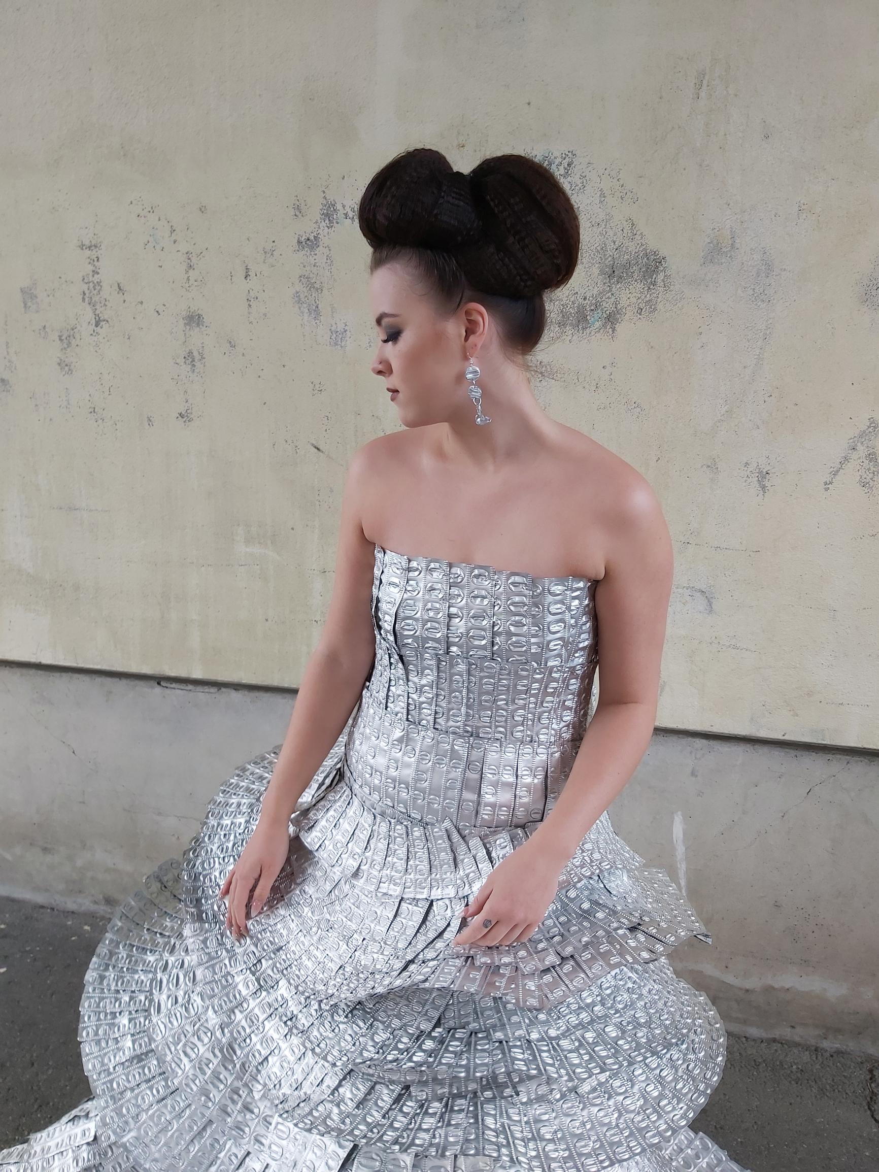 Close-up of the foil dress