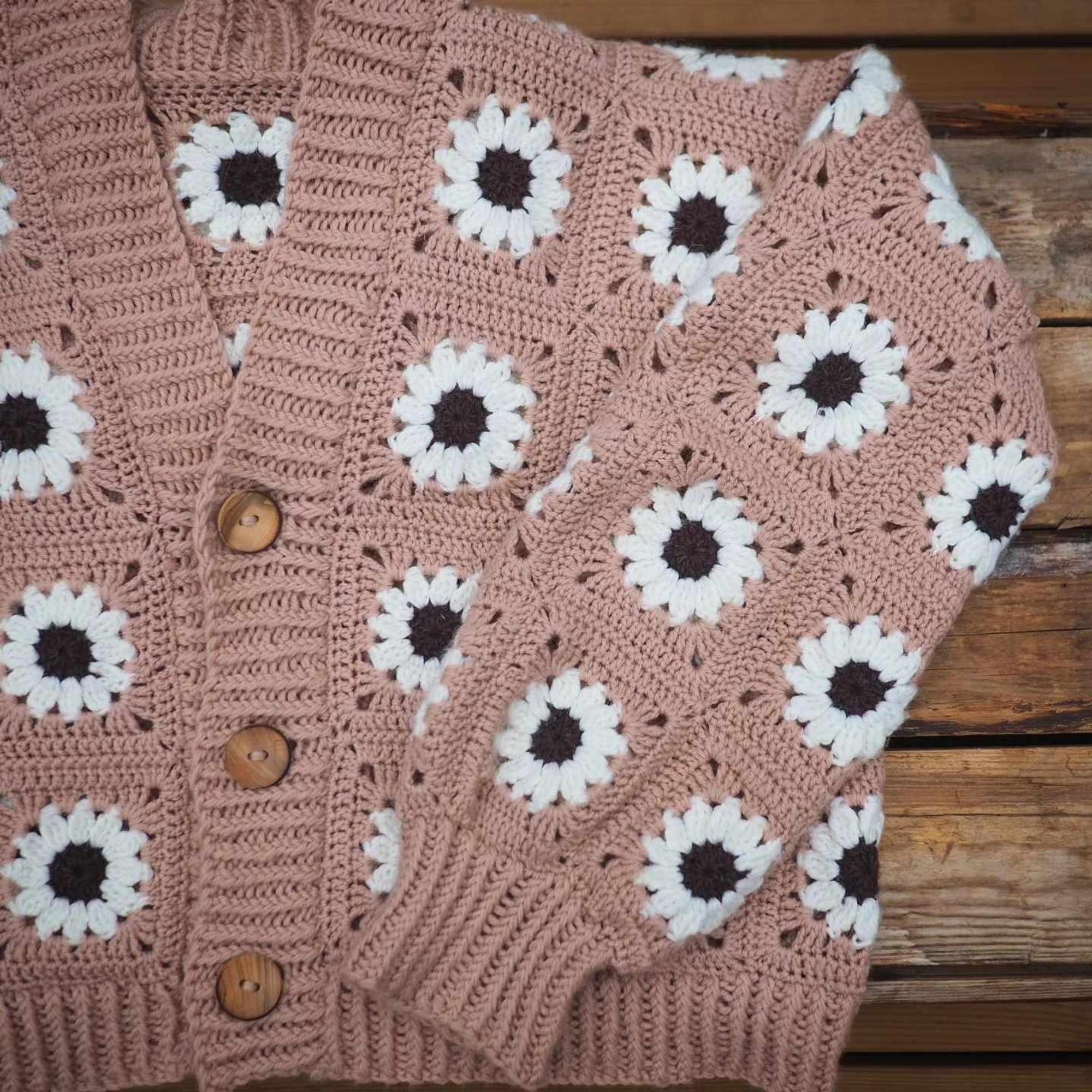 After joining the crocheted pieces, Tiia knitted bands and cuffs for the jacket.