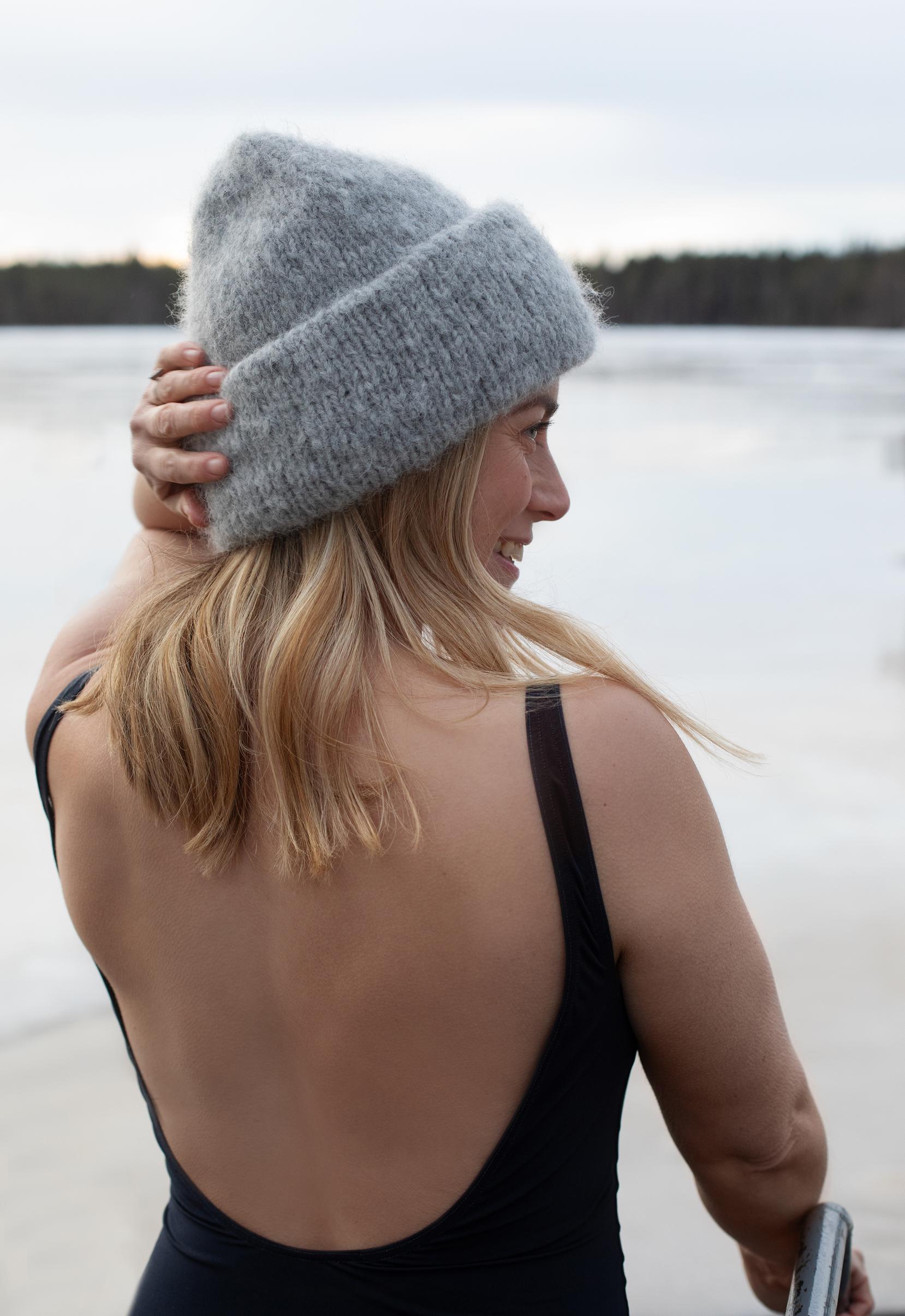 Iina Kuustonen and a gray Love beanie