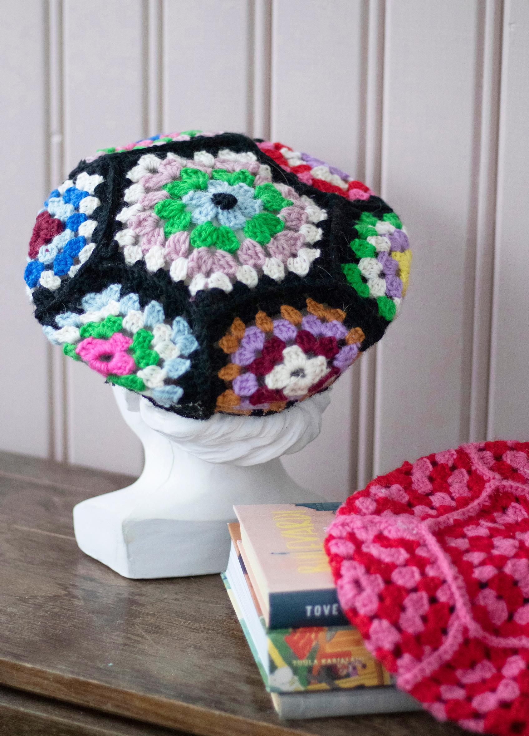 Granny square beret from the back