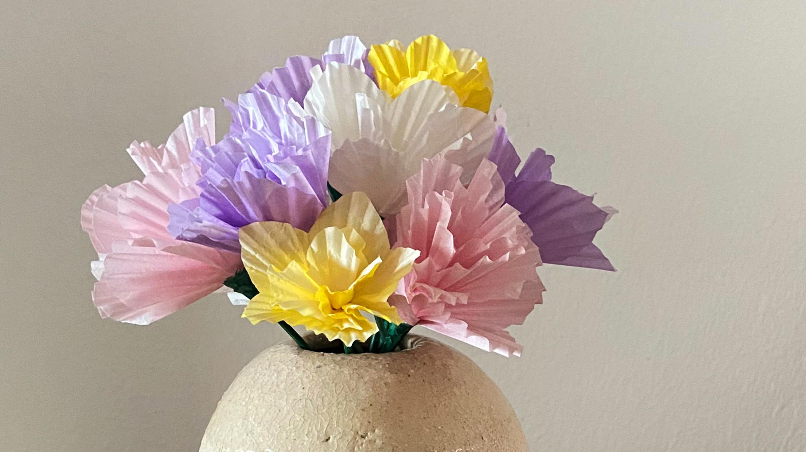 Fold, cut, tape! Make easy paper flowers with muffin liners