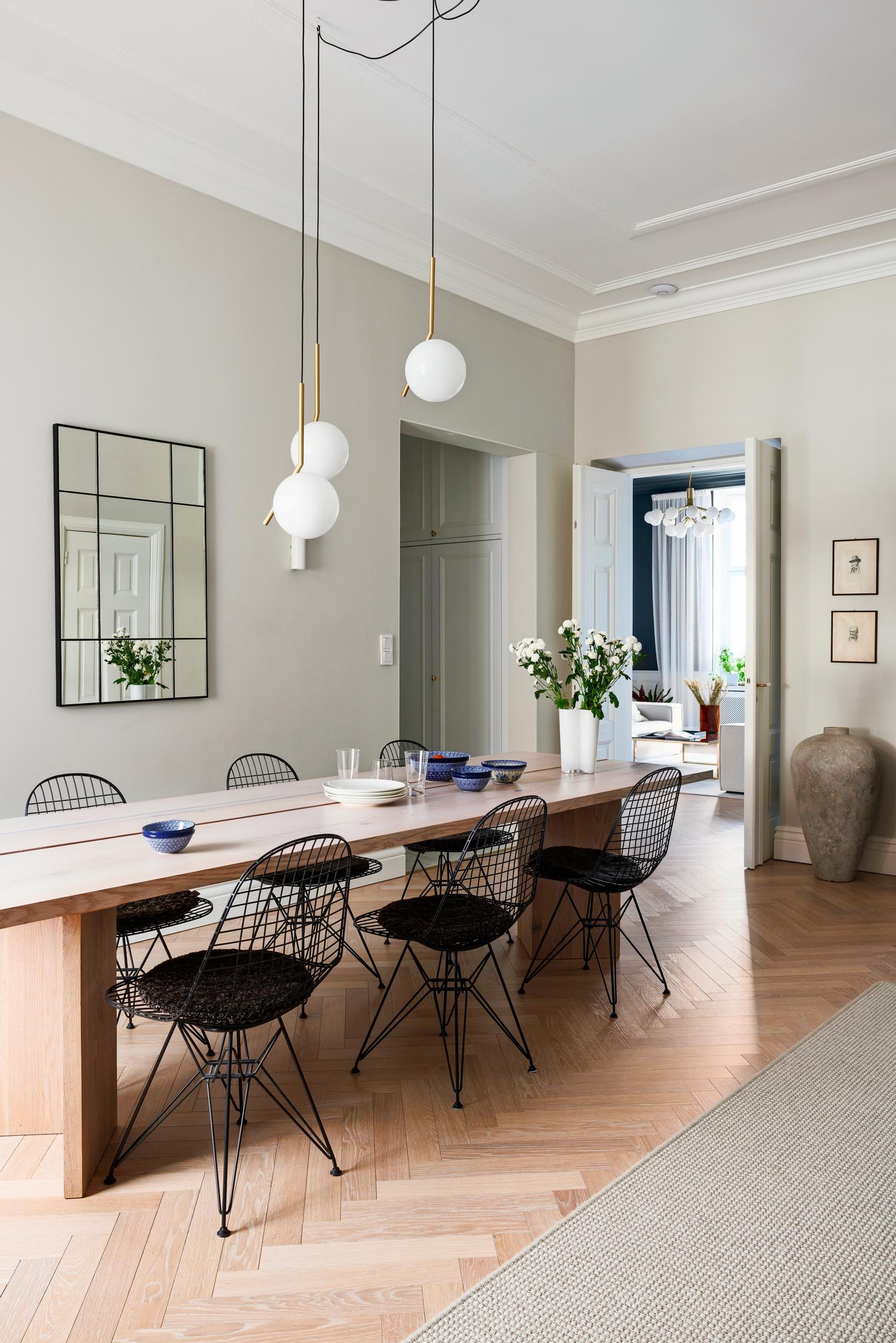 A long dining table in the dining area.