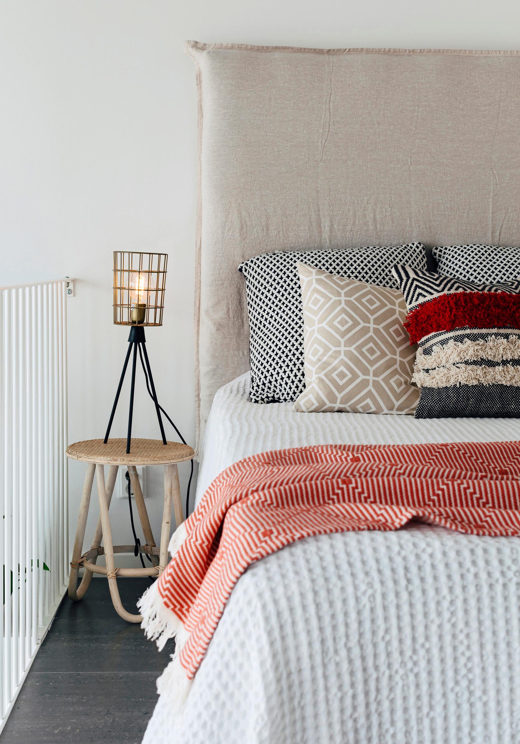 Headboard covered with linen fabric