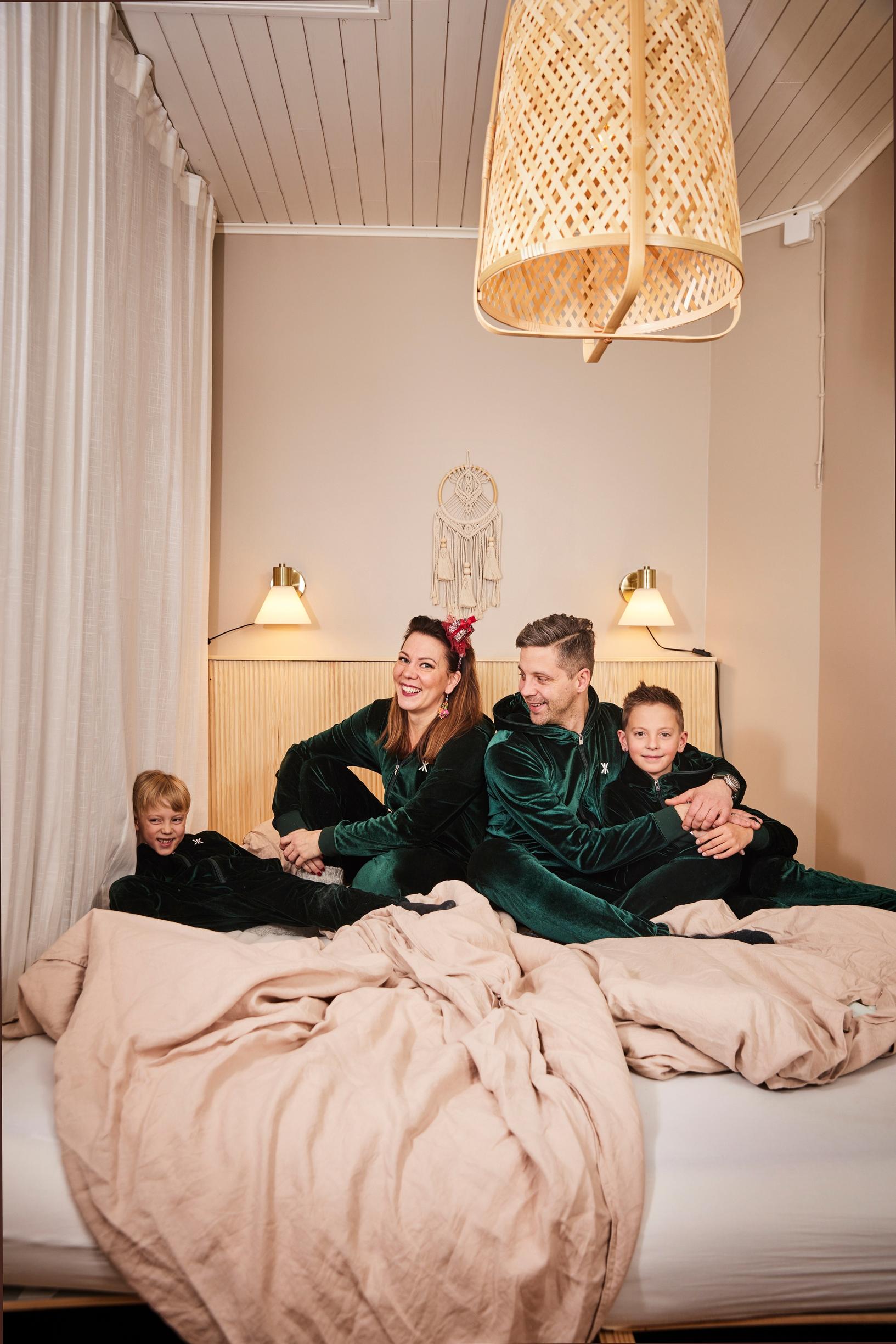 The family dressed in their home outfits