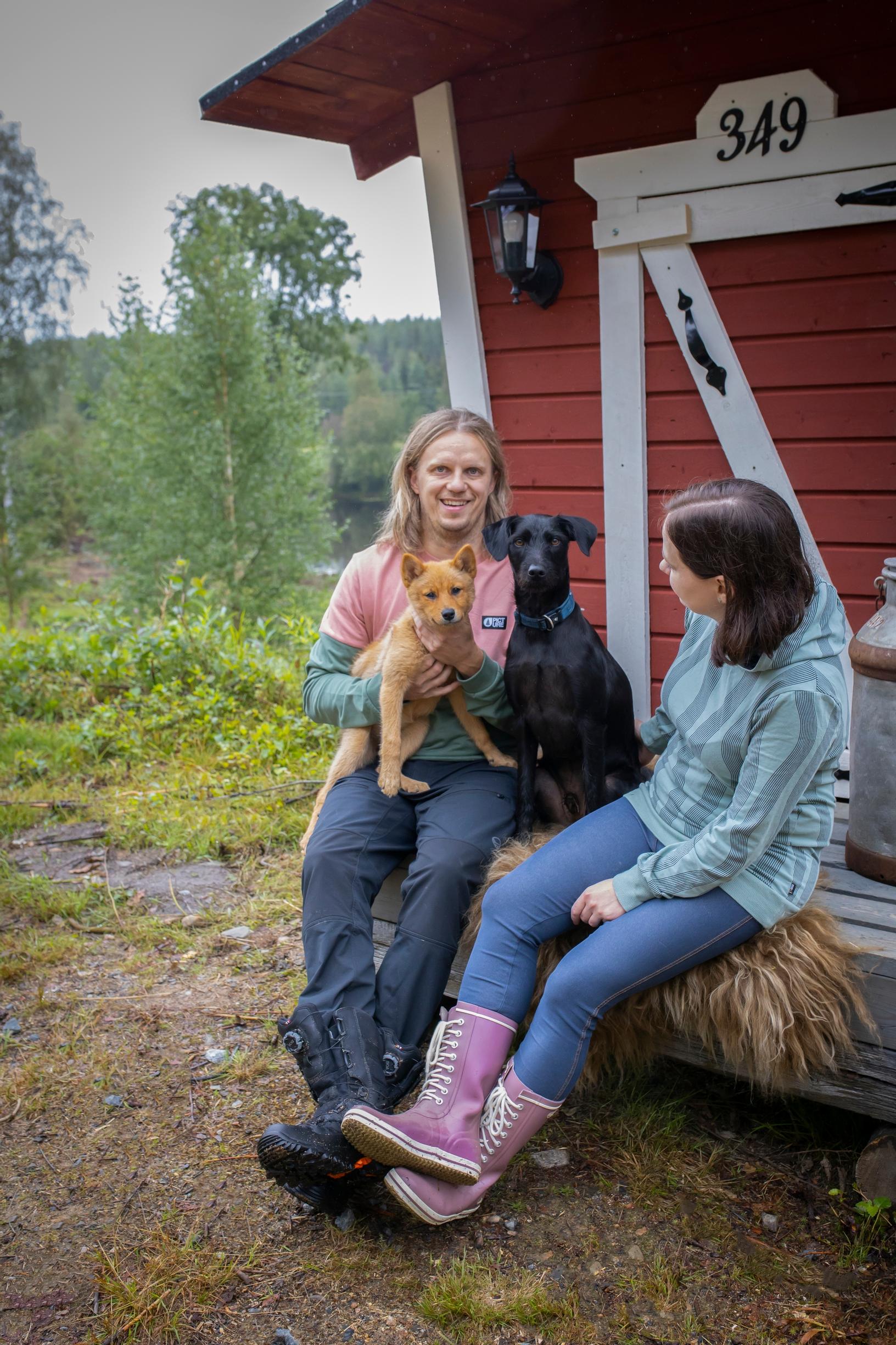 Dogs and family outdoors
