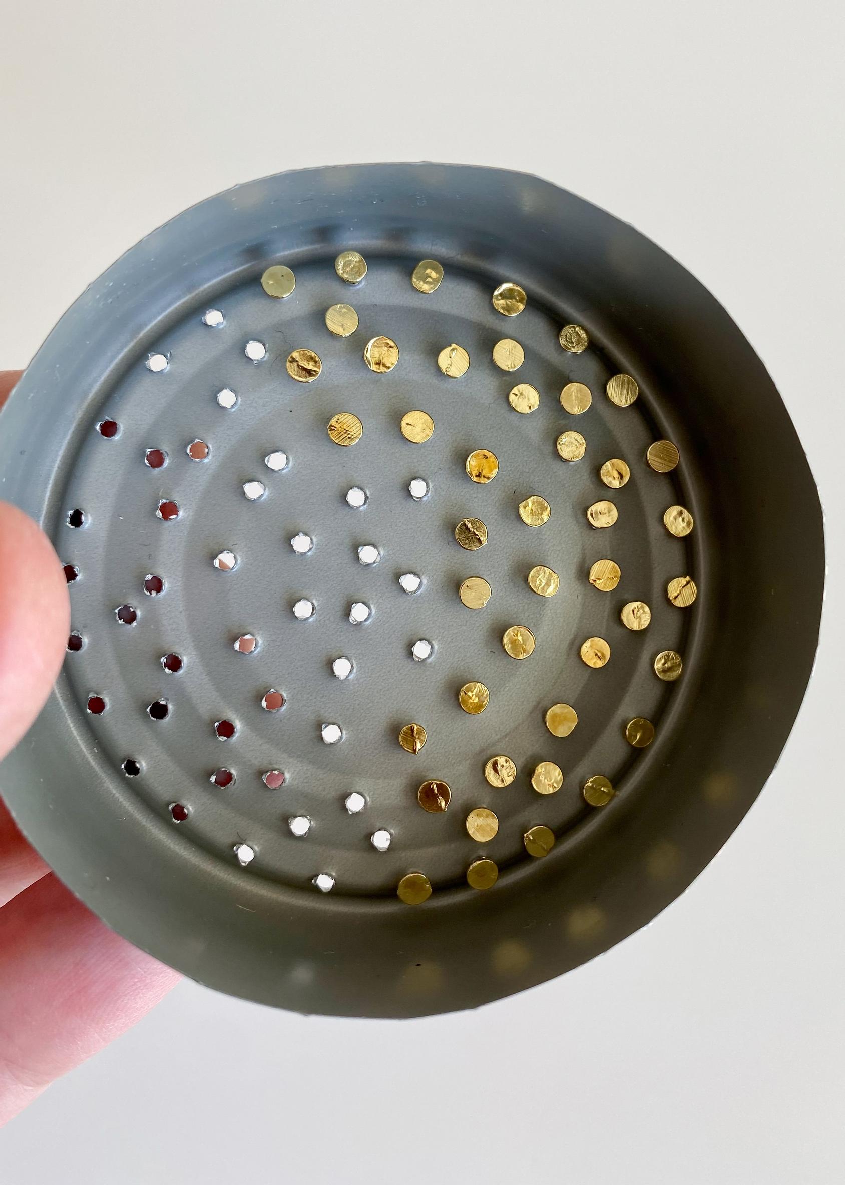 The perforated base of the pin frog