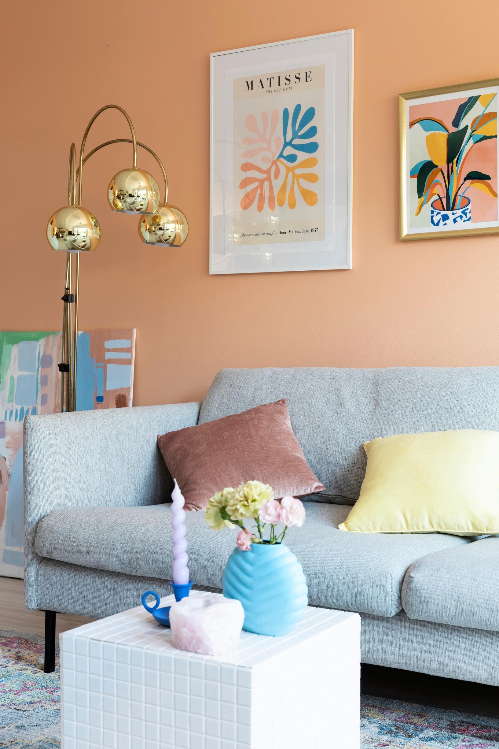 Gray sofa.