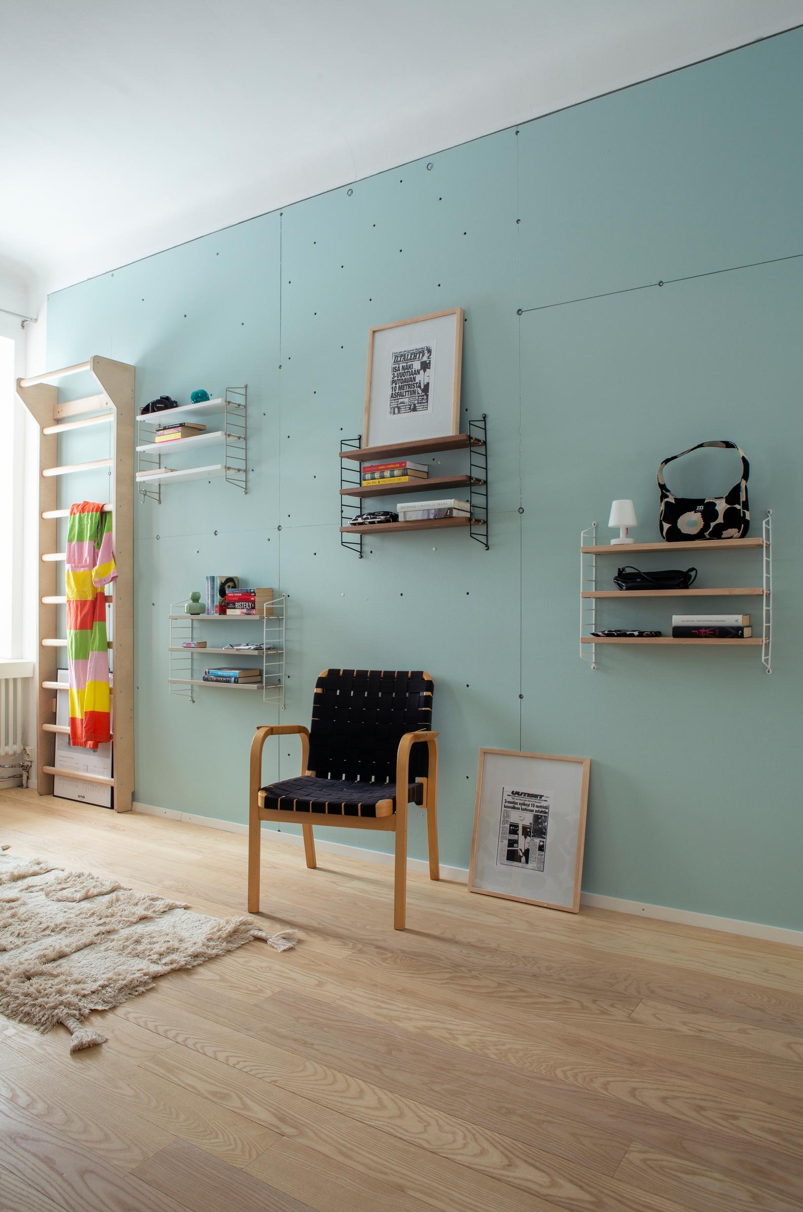 Gymnastic wall bars and a saddle belt chair