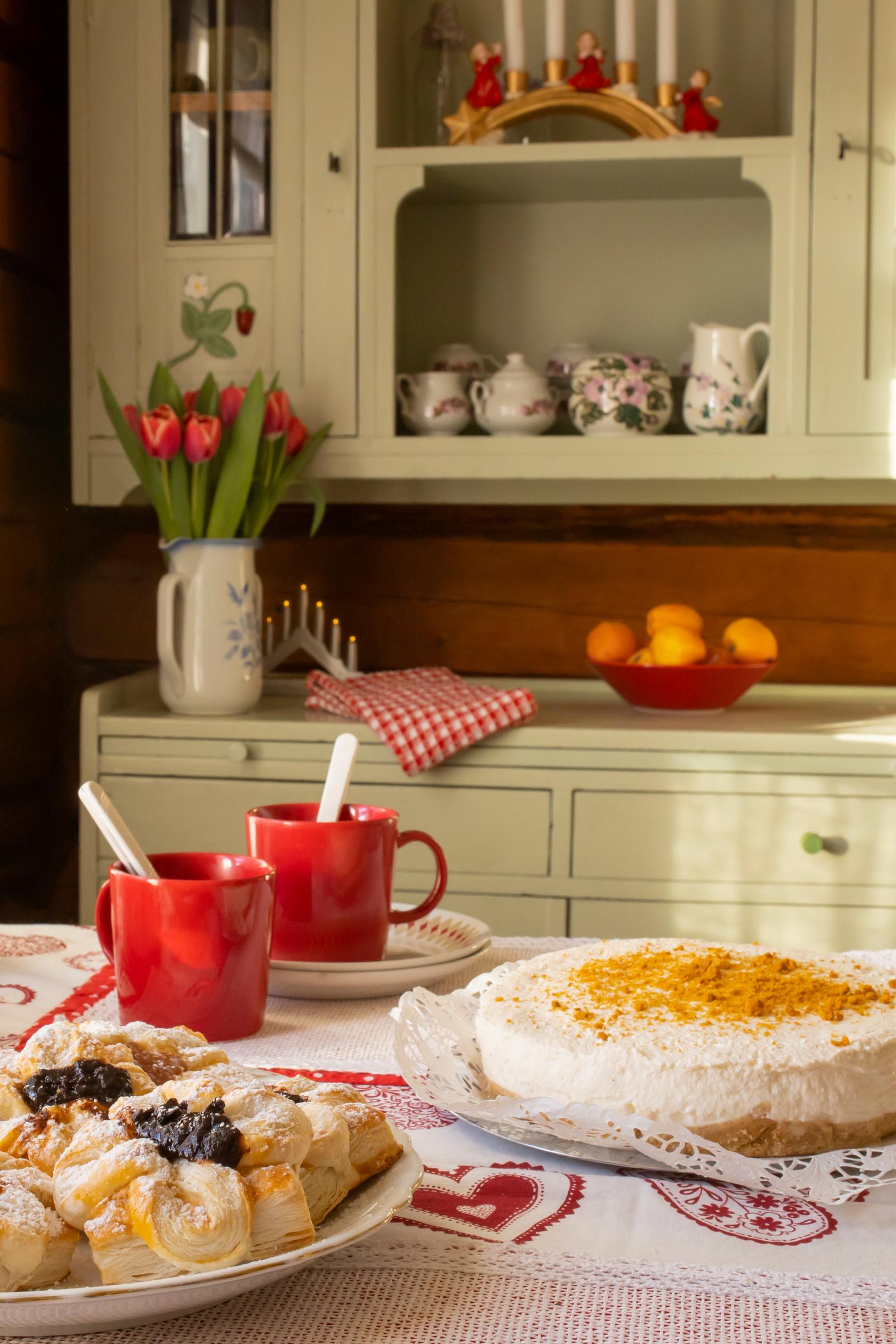 Christmas baked goods in the log cottage kitchen.