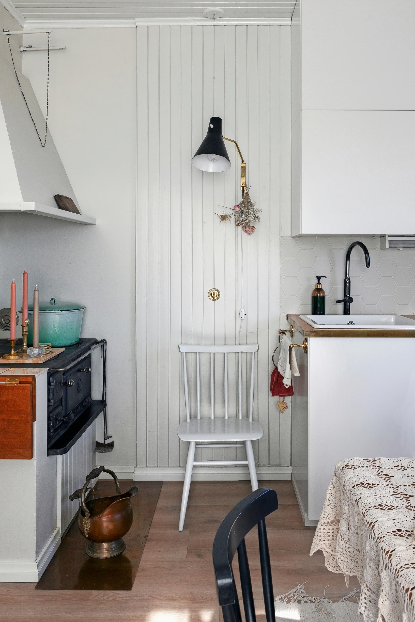 old wood-burning stove in the kitchen