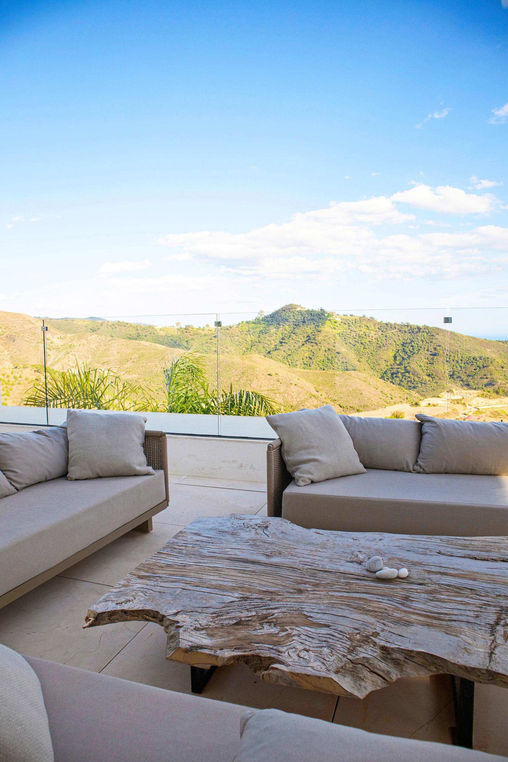 The sofa set on the terrace of a vacation home in Spain