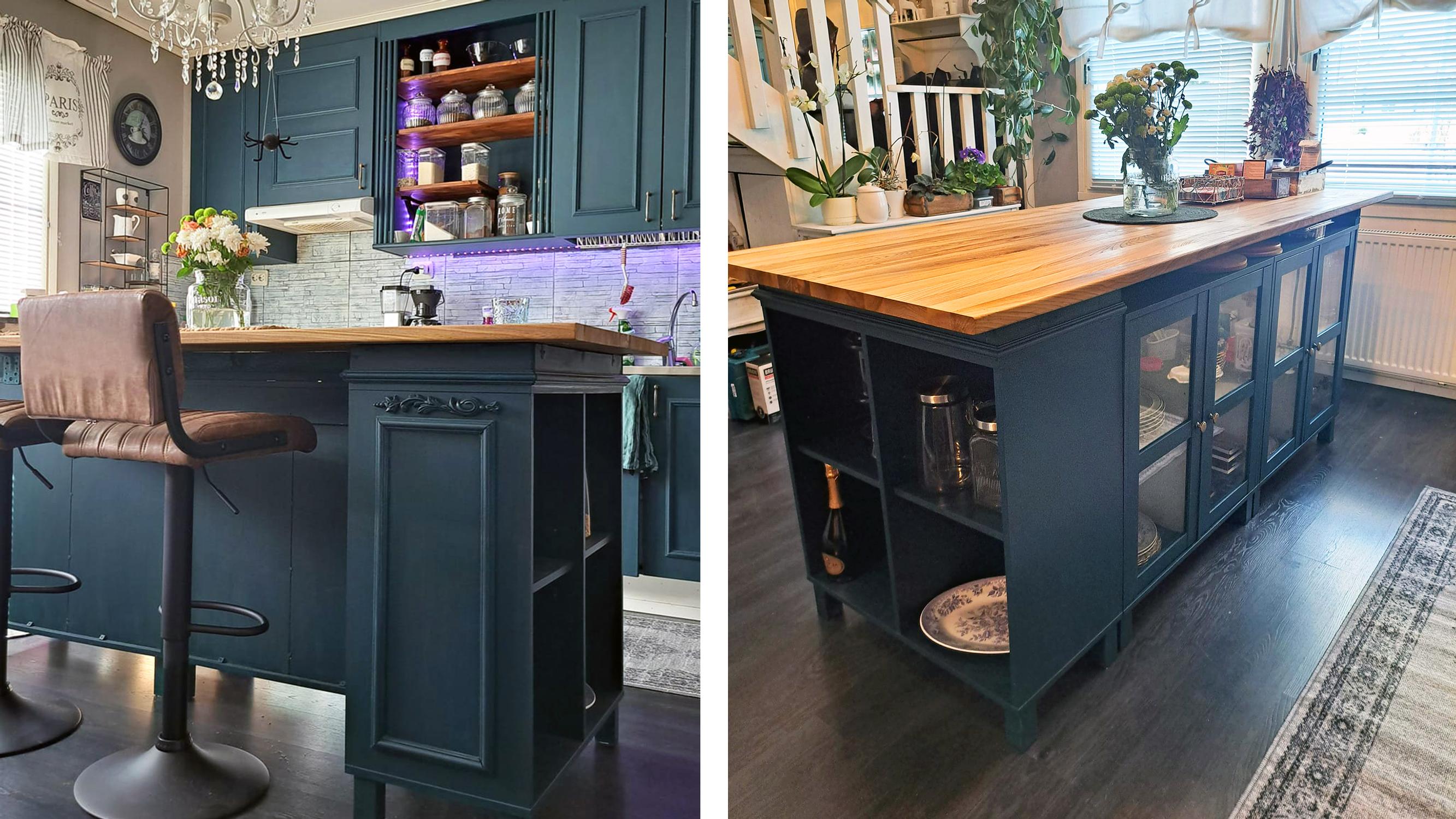 Worn-out display cabinets reborn: Riikka builds a stylish kitchen island on a budget
