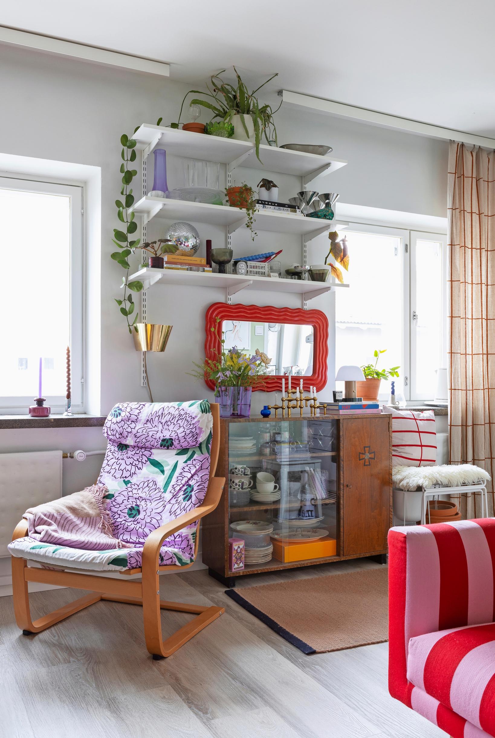 An IKEA armchair reupholstered with Marimekko fabric