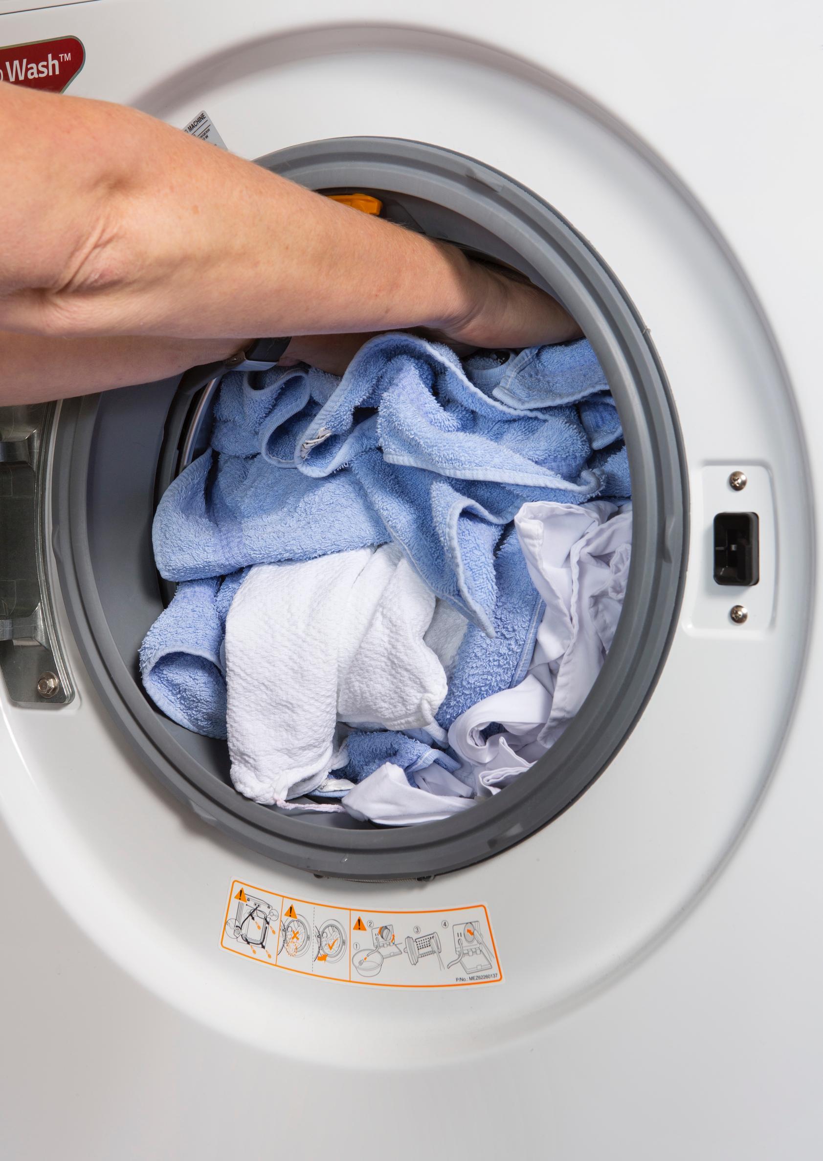 A washing machine filled with laundry
