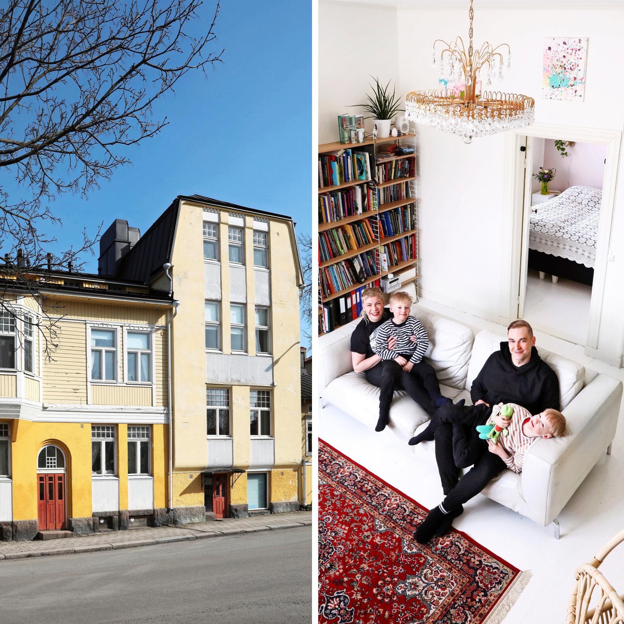An old paper merchant’s apartment felt small, but its tiled stoves and bright bay window charmed Riika and Mikko—then they found extra space in the attic