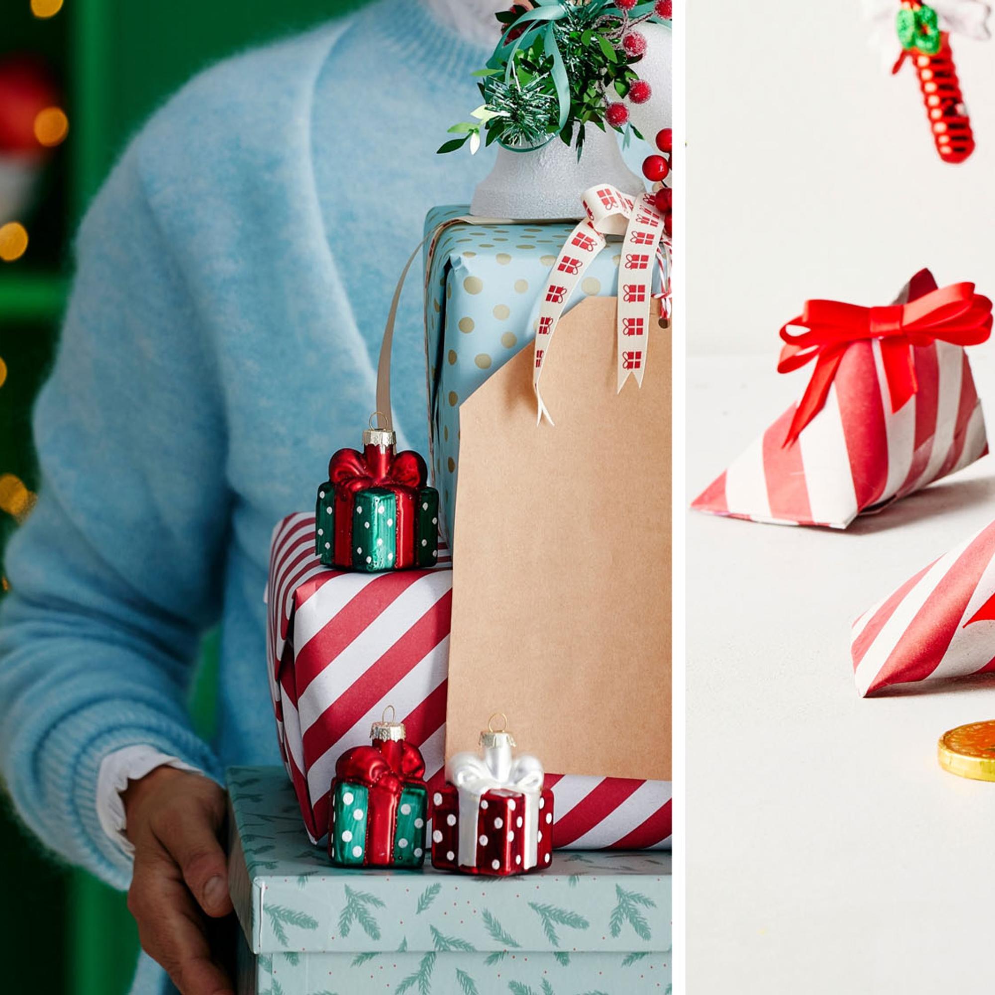 Beautiful gift wrapping from reused materials: a toilet paper roll package, customized glass jar, and hand-drawn bow