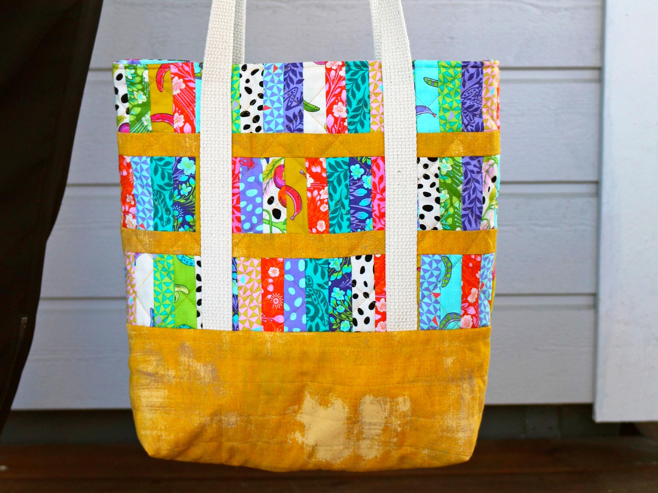 DIY patchwork bag—use leftover scraps to create a bright, cheerful surface