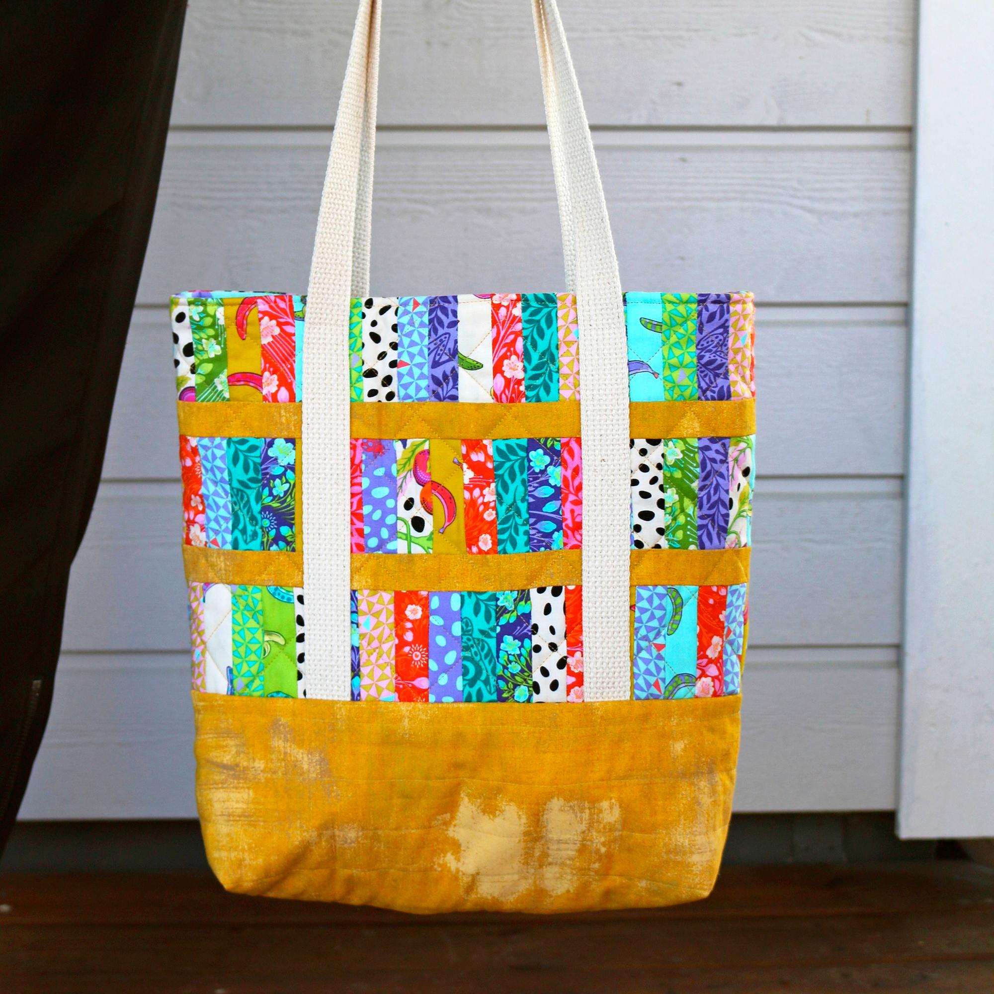 DIY patchwork bag—use leftover scraps to create a bright, cheerful surface