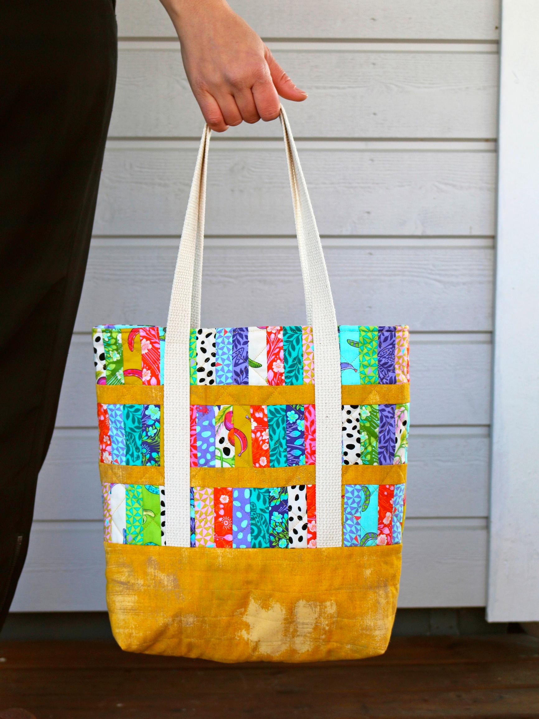 DIY patchwork bag—use leftover scraps to create a bright, cheerful surface