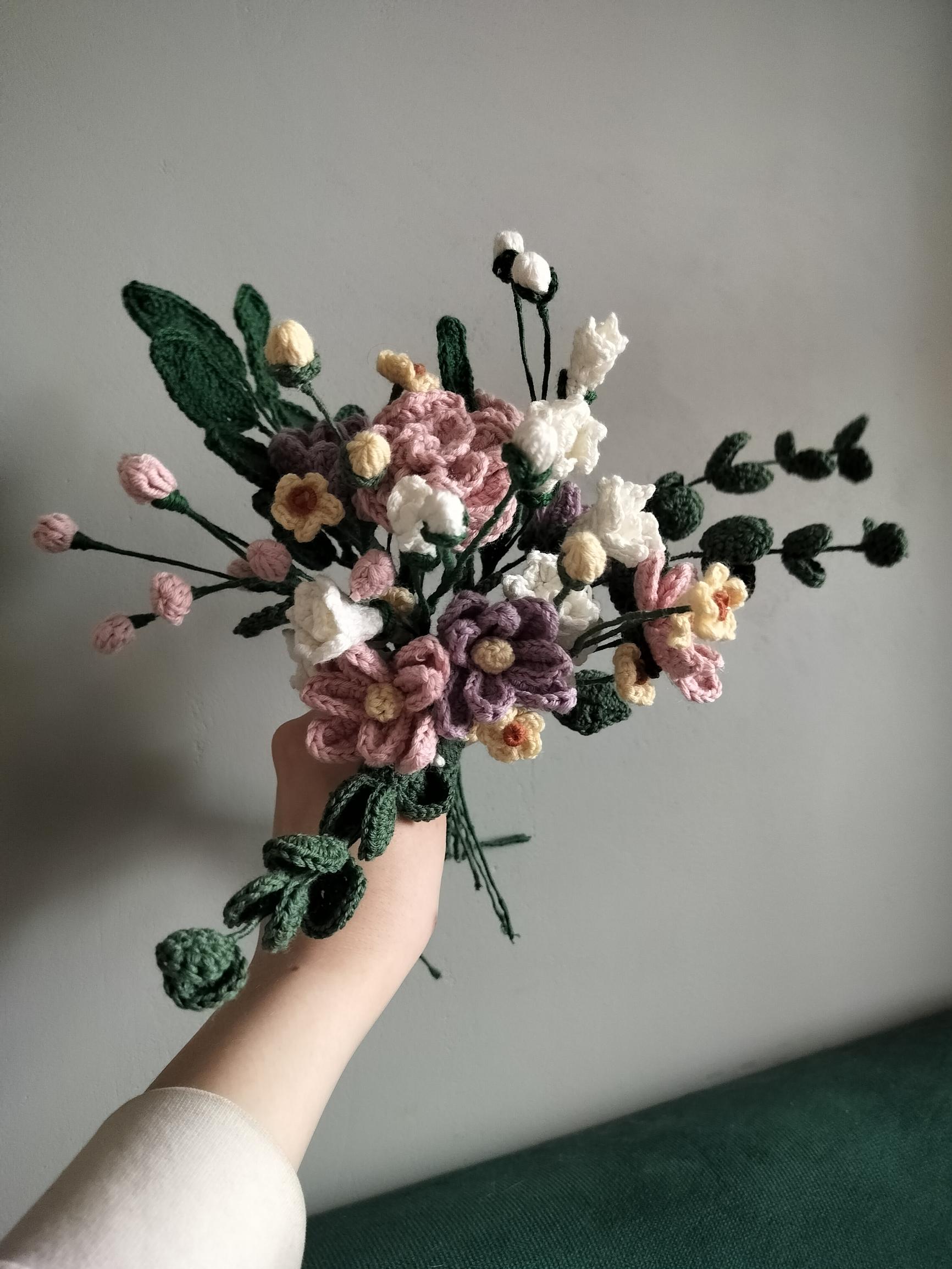 Unfinished crocheted bridal bouquet