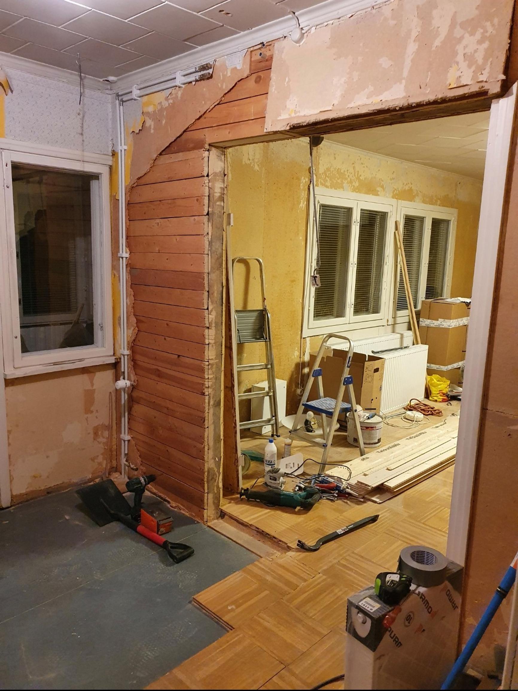 Renovation in progress, demolition underway.