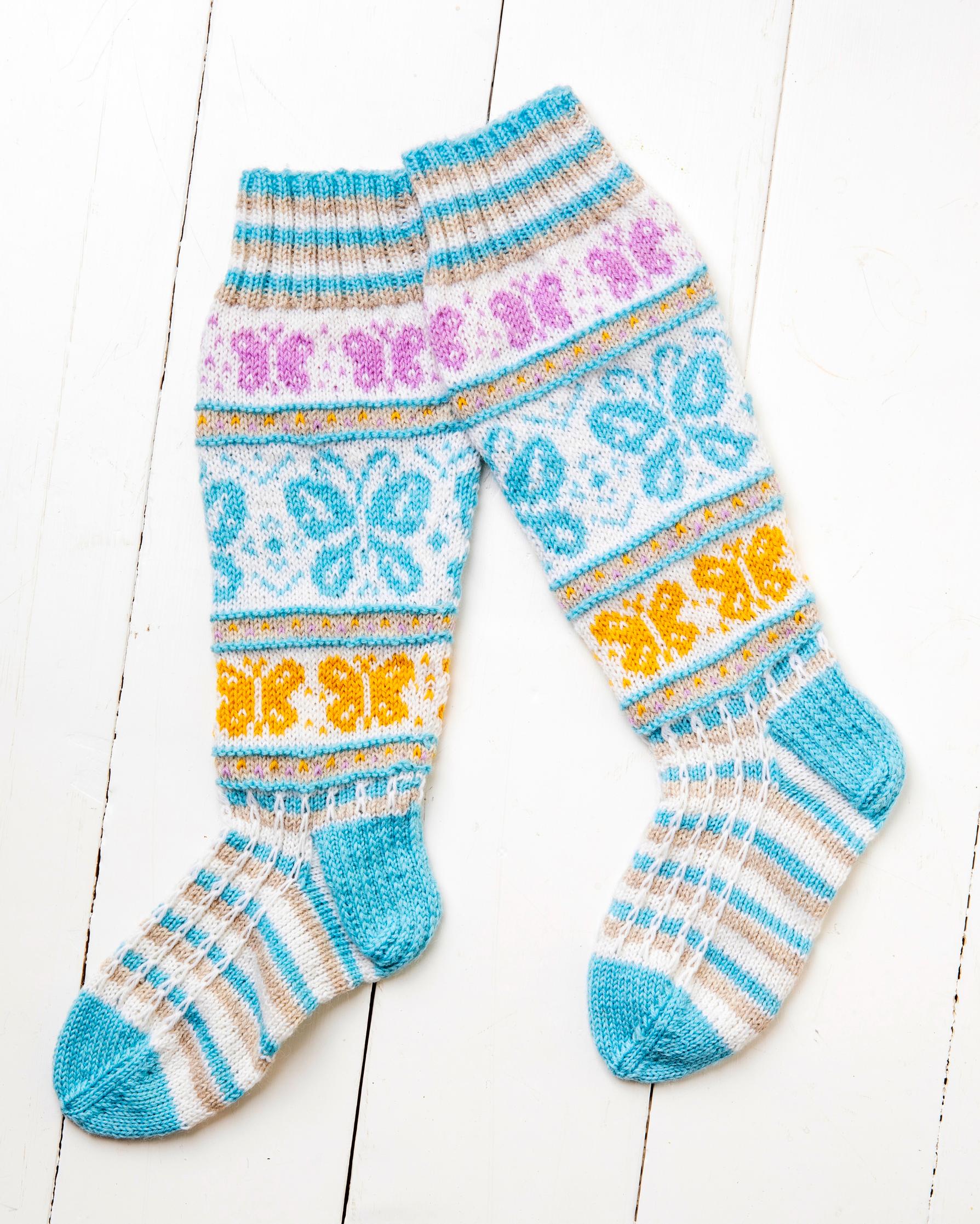 Butterfly socks designed by Sisko Malinen