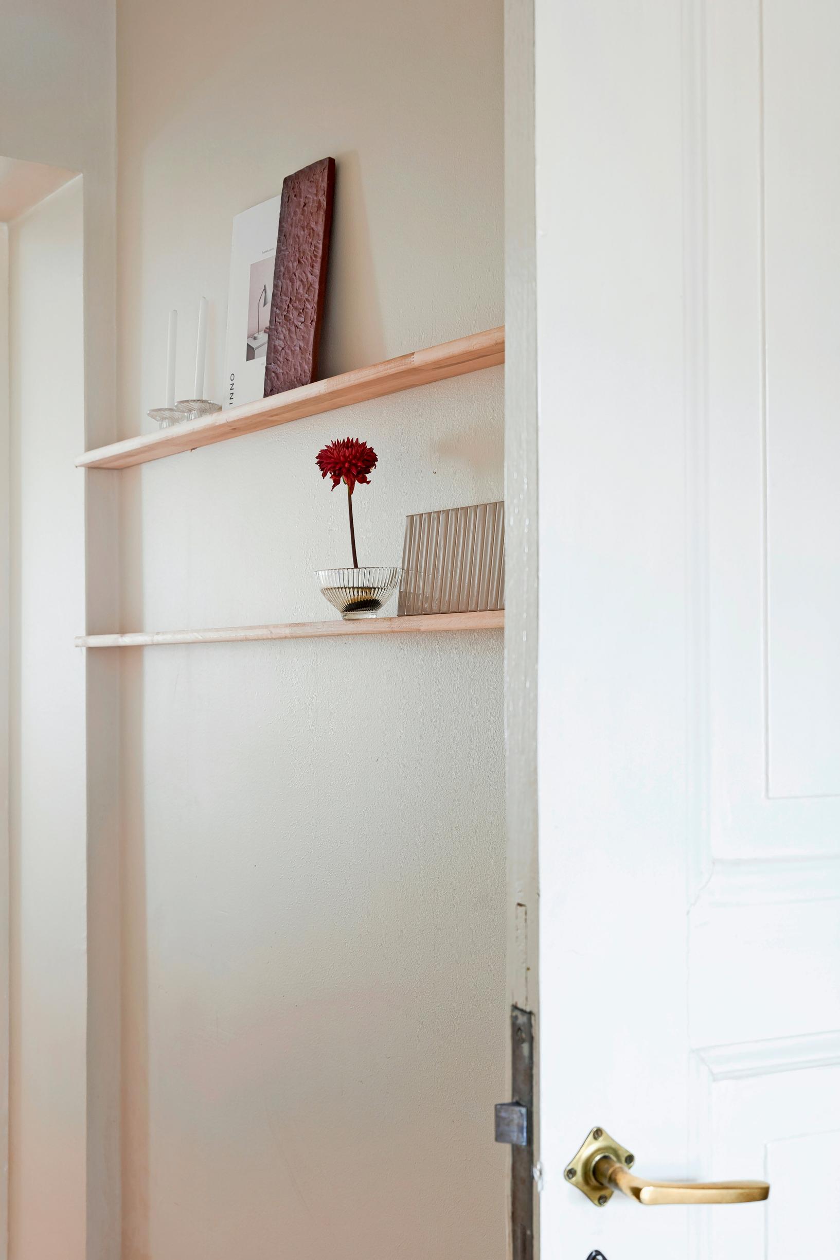 Wooden shelves in the hallway