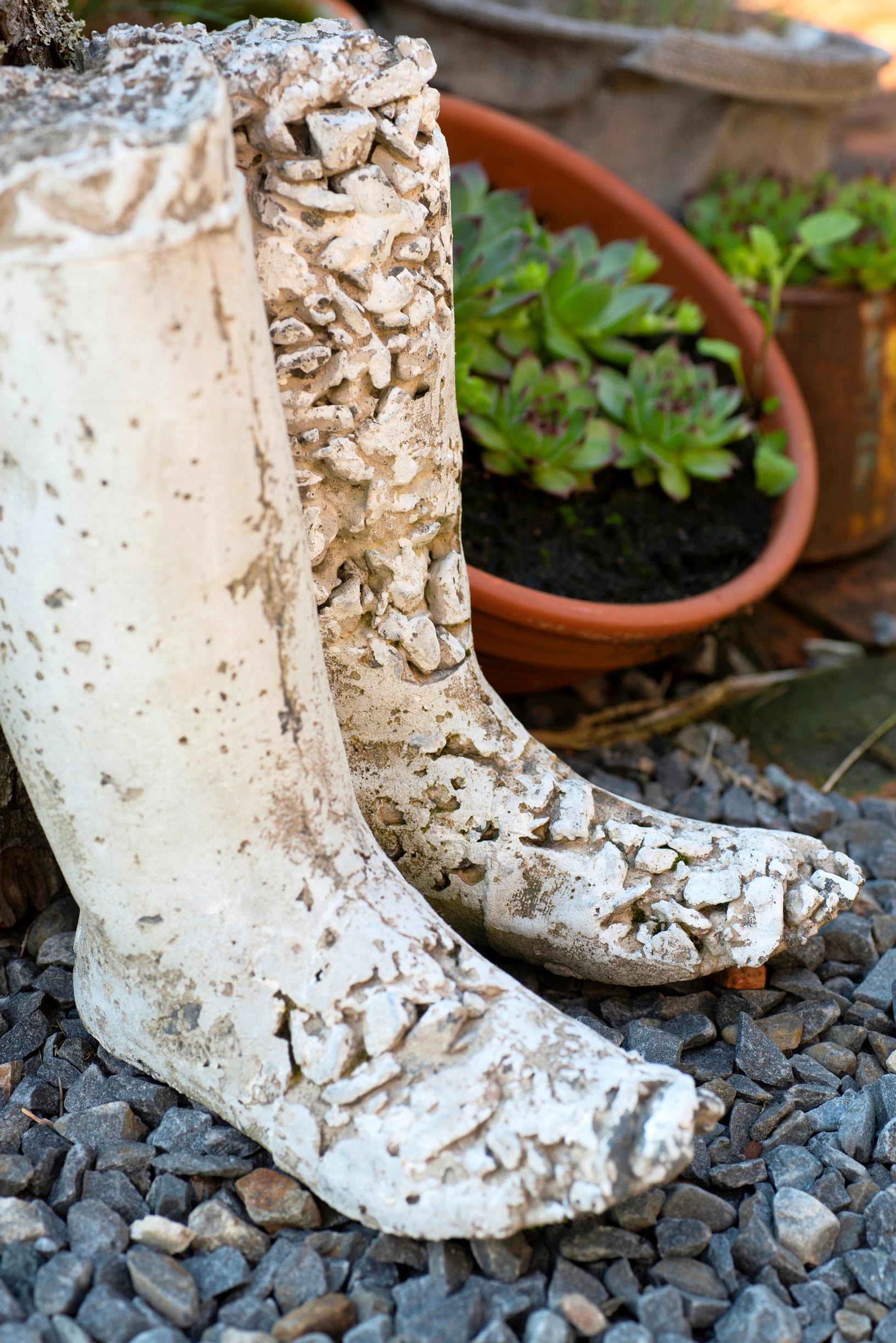 Concrete boots make a fun decoration